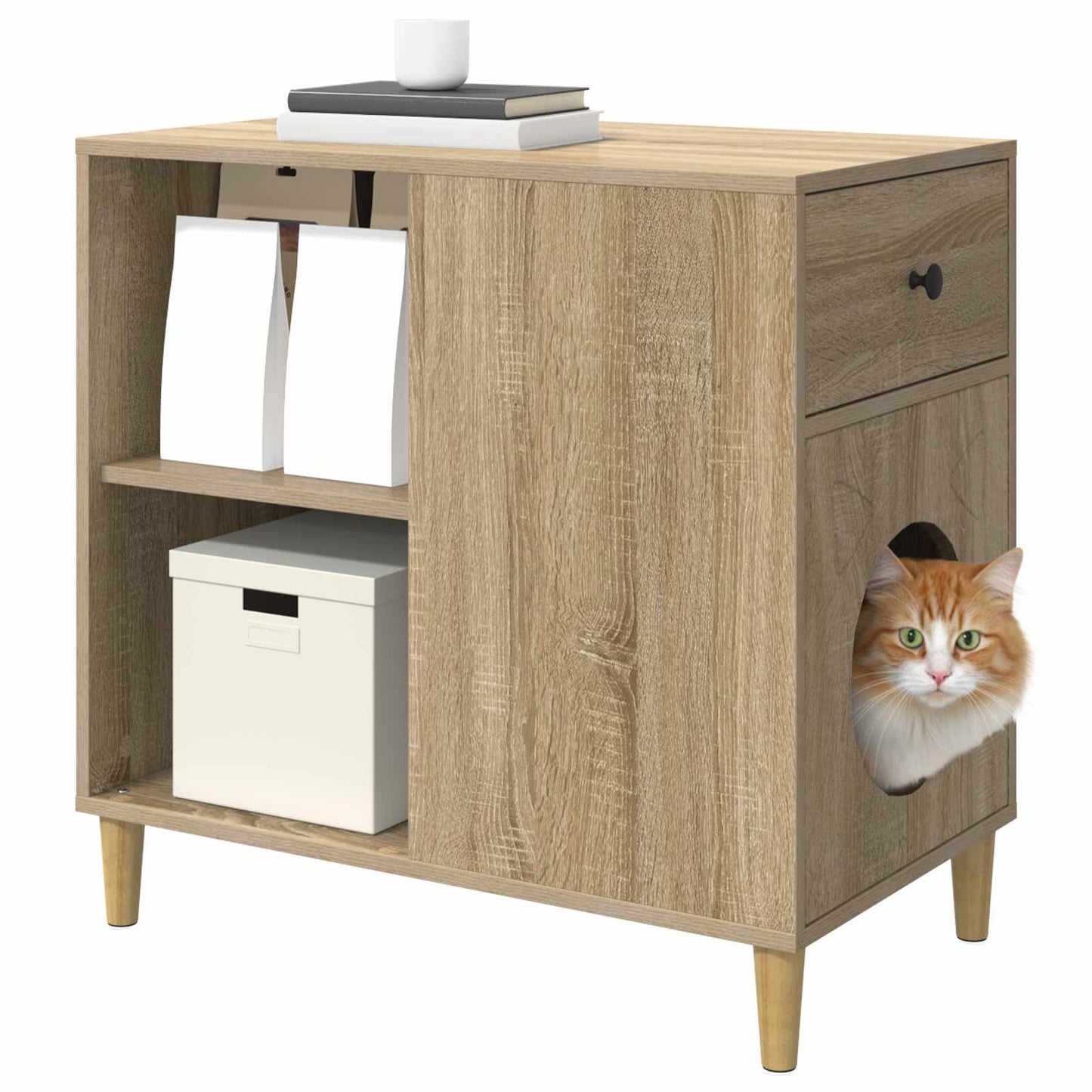 Kattenhuis Sonoma 72 x 42,5 x 70 cm Bewerkt hout is nu te koop bij PeponiXL, paradijselijk wonen!