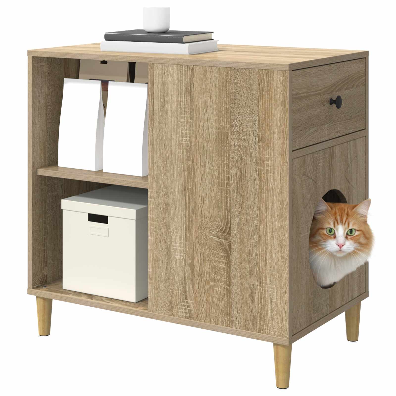 Kattenhuis Sonoma 72 x 42,5 x 70 cm Bewerkt hout is nu te koop bij PeponiXL, paradijselijk wonen!