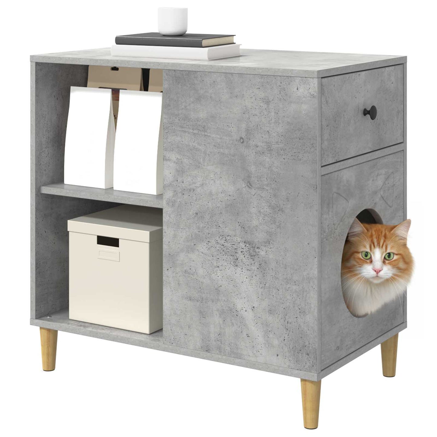 Kattenhuis Beton 72 x 42,5 x 70 cm Bewerkt hout is nu te koop bij PeponiXL, paradijselijk wonen!