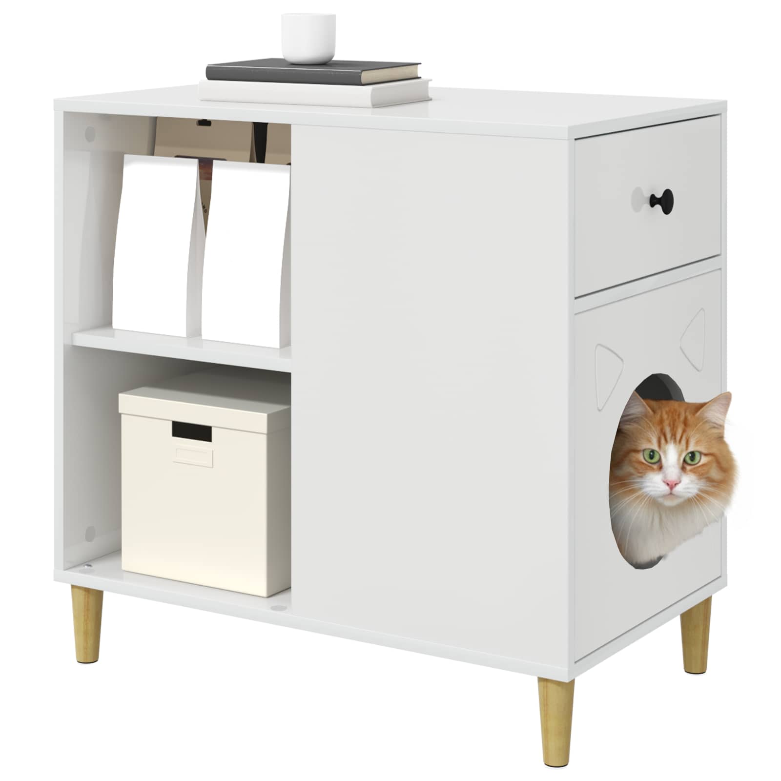 Kattenhuis Glanzend Wit 72 x 42,5 x 70 cm Bewerkt hout is nu te koop bij PeponiXL, paradijselijk wonen!