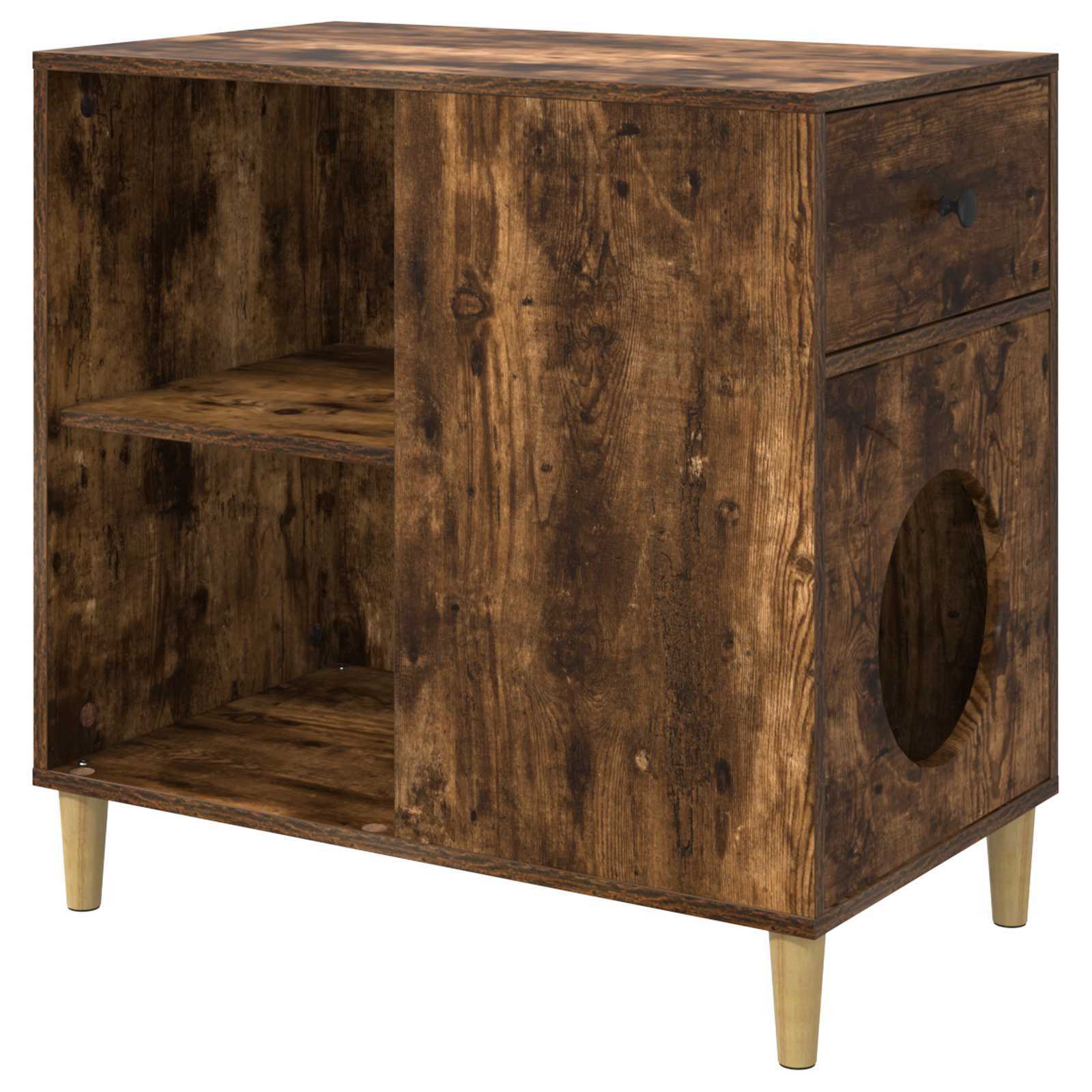 Kattenhuis Gerookt eiken 72 x 42,5 x 70 cm Bewerkt hout is nu te koop bij PeponiXL, paradijselijk wonen!