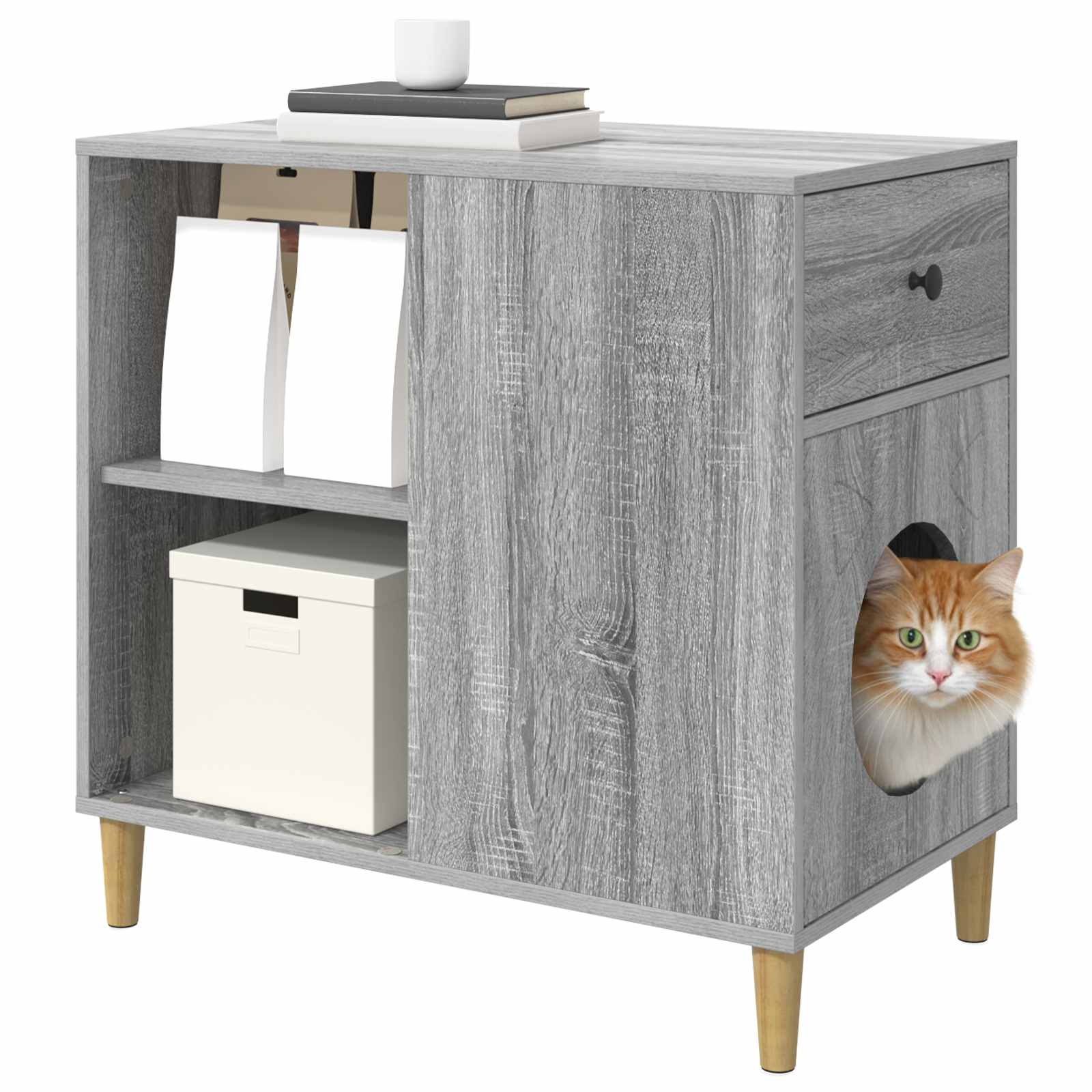 Kattenhuis Grijs Sonoma 72 x 42,5 x 70 cm Bewerkt hout is nu te koop bij PeponiXL, paradijselijk wonen!
