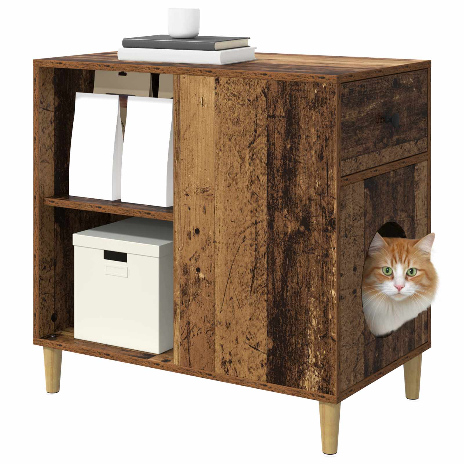 Kattenhuis Oudhout 72 x 42,5 x 70 cm Bewerkt hout is nu te koop bij PeponiXL, paradijselijk wonen!