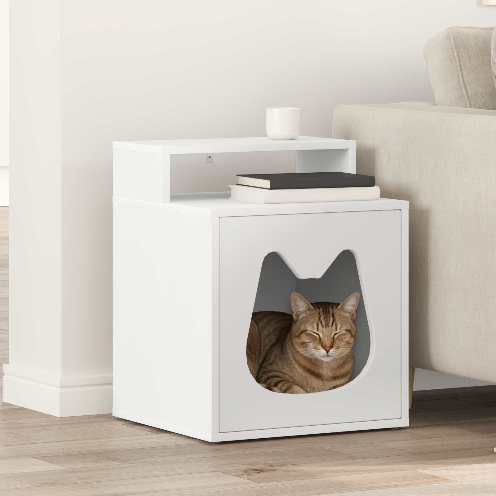 Kattenhuis Wit 42,5 x 40 x 53,5 cm Bewerkt hout is nu te koop bij PeponiXL, paradijselijk wonen!