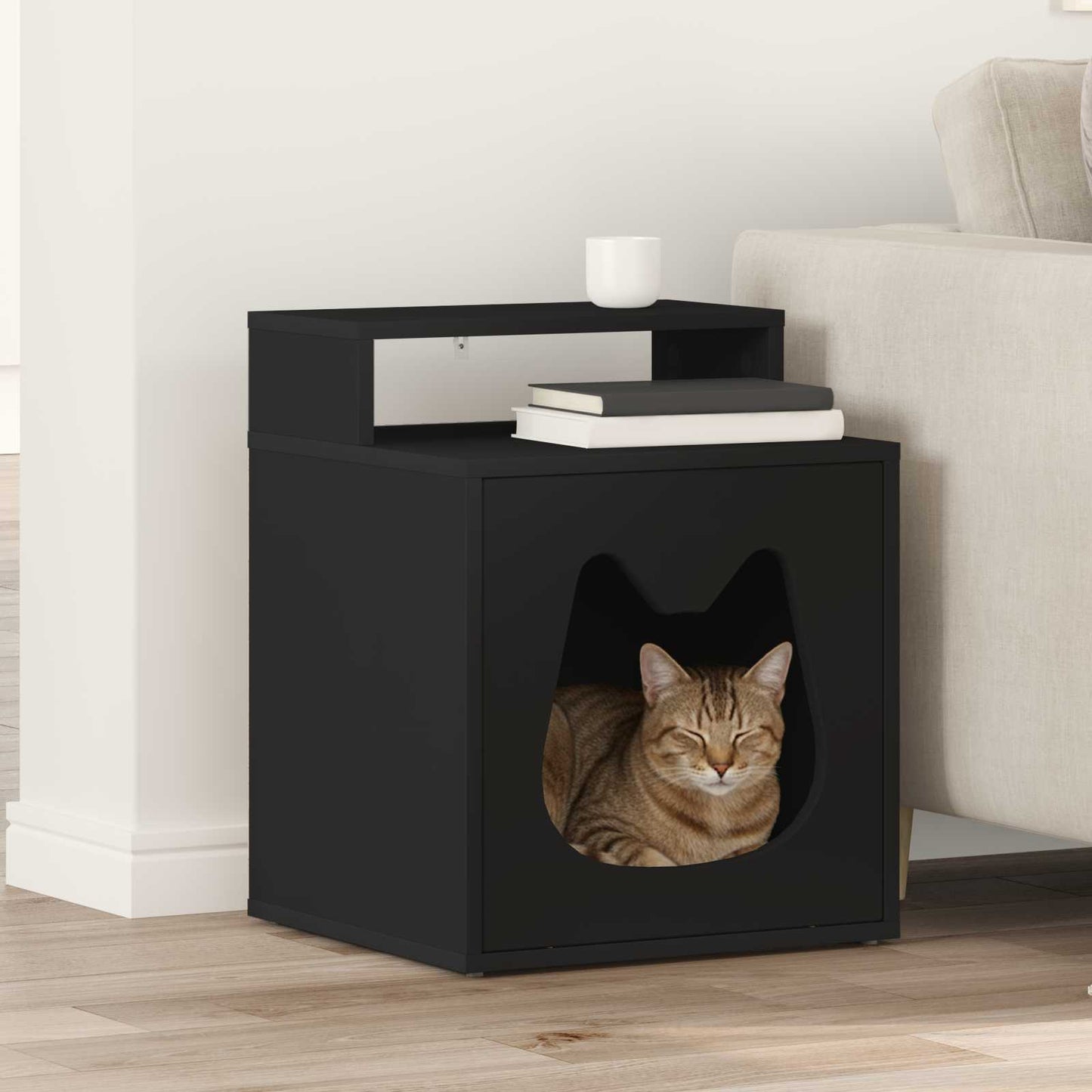 Kattenhuis Zwart 42,5 x 40 x 53,5 cm Bewerkt hout is nu te koop bij PeponiXL, paradijselijk wonen!