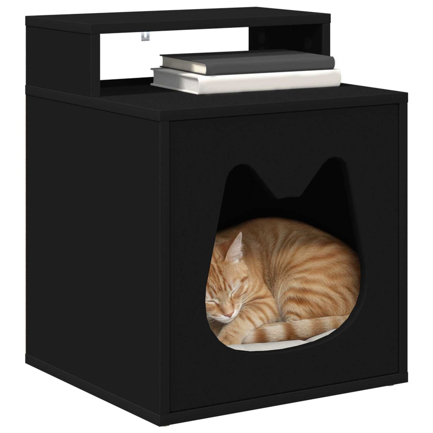 Kattenhuis Zwart 42,5 x 40 x 53,5 cm Bewerkt hout is nu te koop bij PeponiXL, paradijselijk wonen!