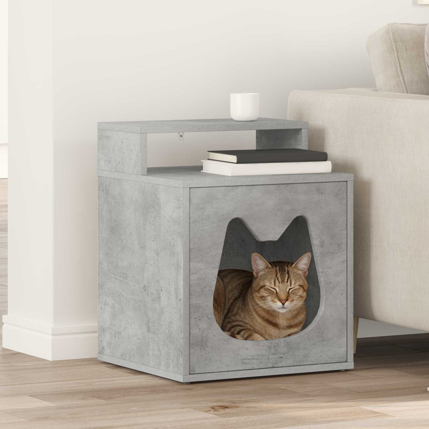 Kattenhuis Beton 42,5 x 40 x 53,5 cm Bewerkt hout is nu te koop bij PeponiXL, paradijselijk wonen!