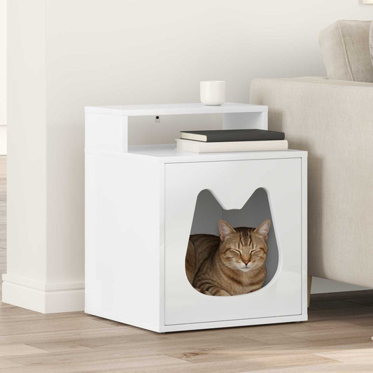 Kattenhuis Glanzend Wit 42,5 x 40 x 53,5 cm Bewerkt hout is nu te koop bij PeponiXL, paradijselijk wonen!