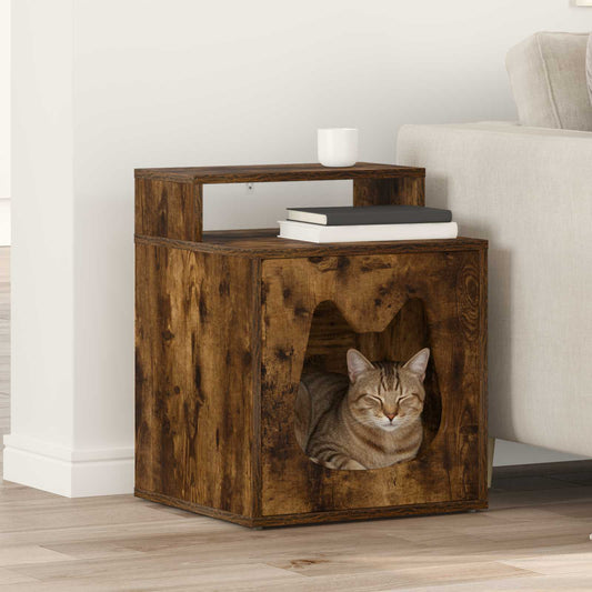 Kattenhuis Gerookt eiken 42,5 x 40 x 53,5 cm Bewerkt hout is nu te koop bij PeponiXL, paradijselijk wonen!