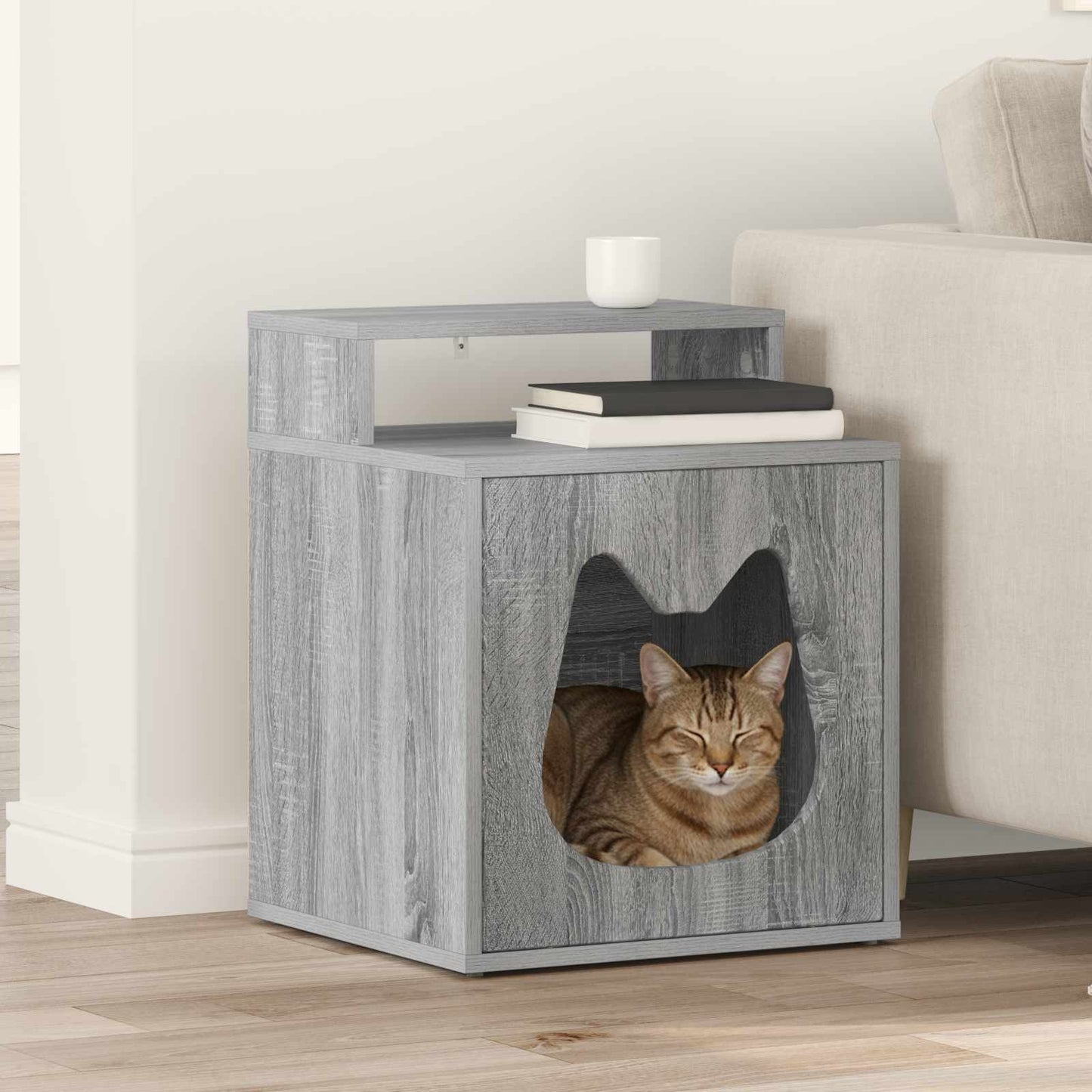 Kattenhuis Grijs Sonoma 42,5 x 40 x 53,5 cm Bewerkt hout is nu te koop bij PeponiXL, paradijselijk wonen!