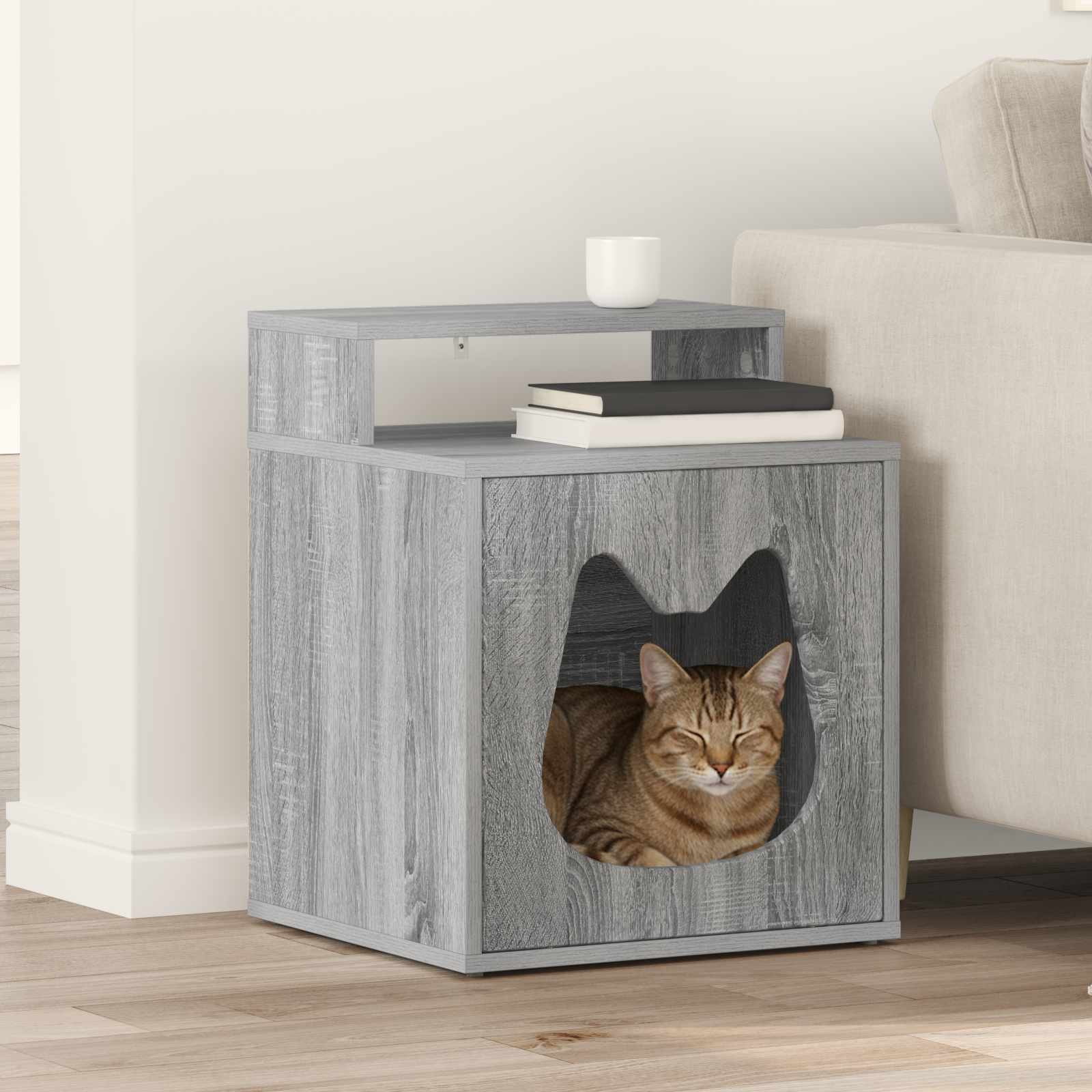 Kattenhuis Grijs Sonoma 42,5 x 40 x 53,5 cm Bewerkt hout is nu te koop bij PeponiXL, paradijselijk wonen!