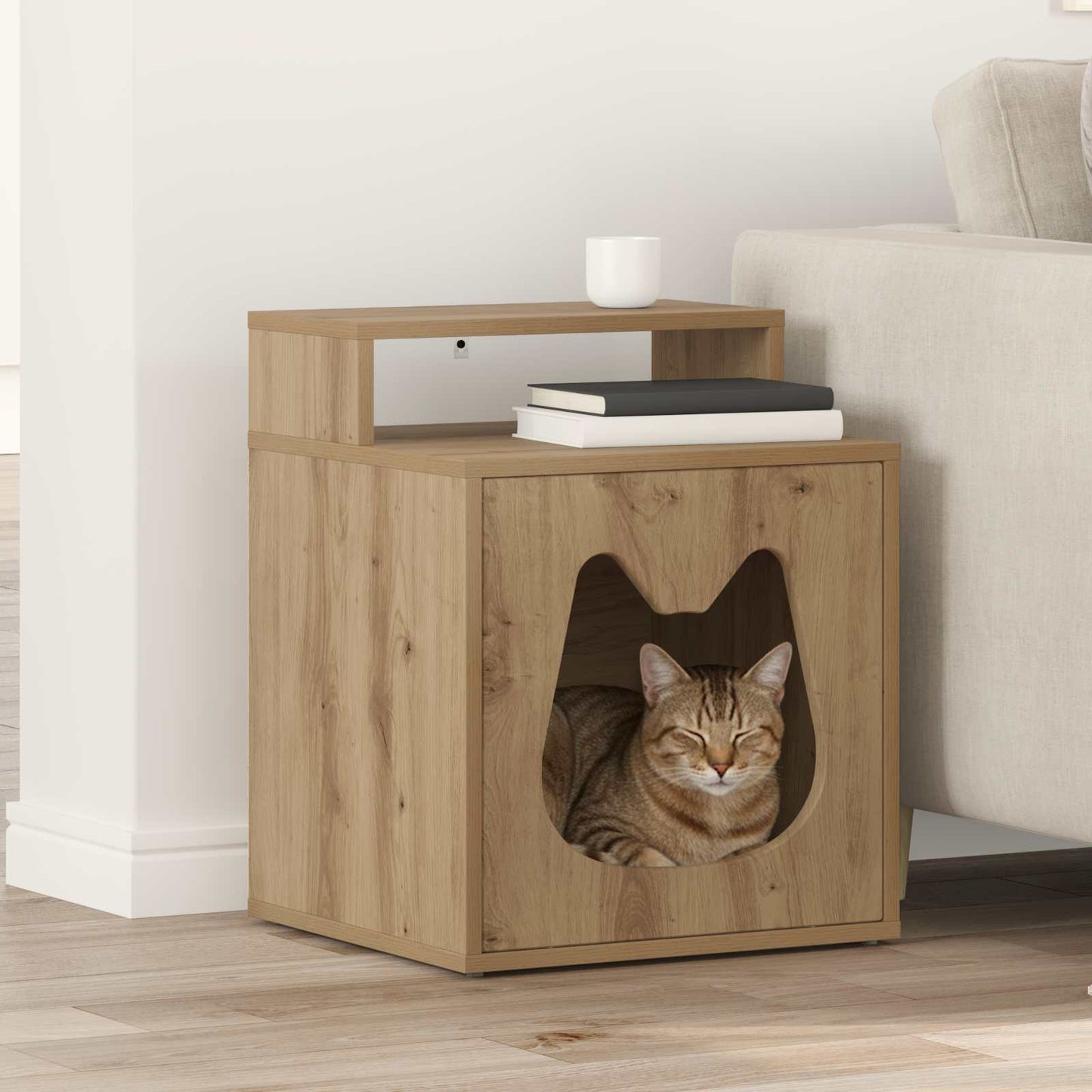 Kattenhuis Ambachtelijk eiken 42,5 x 40 x 53,5 cm Bewerkt hout