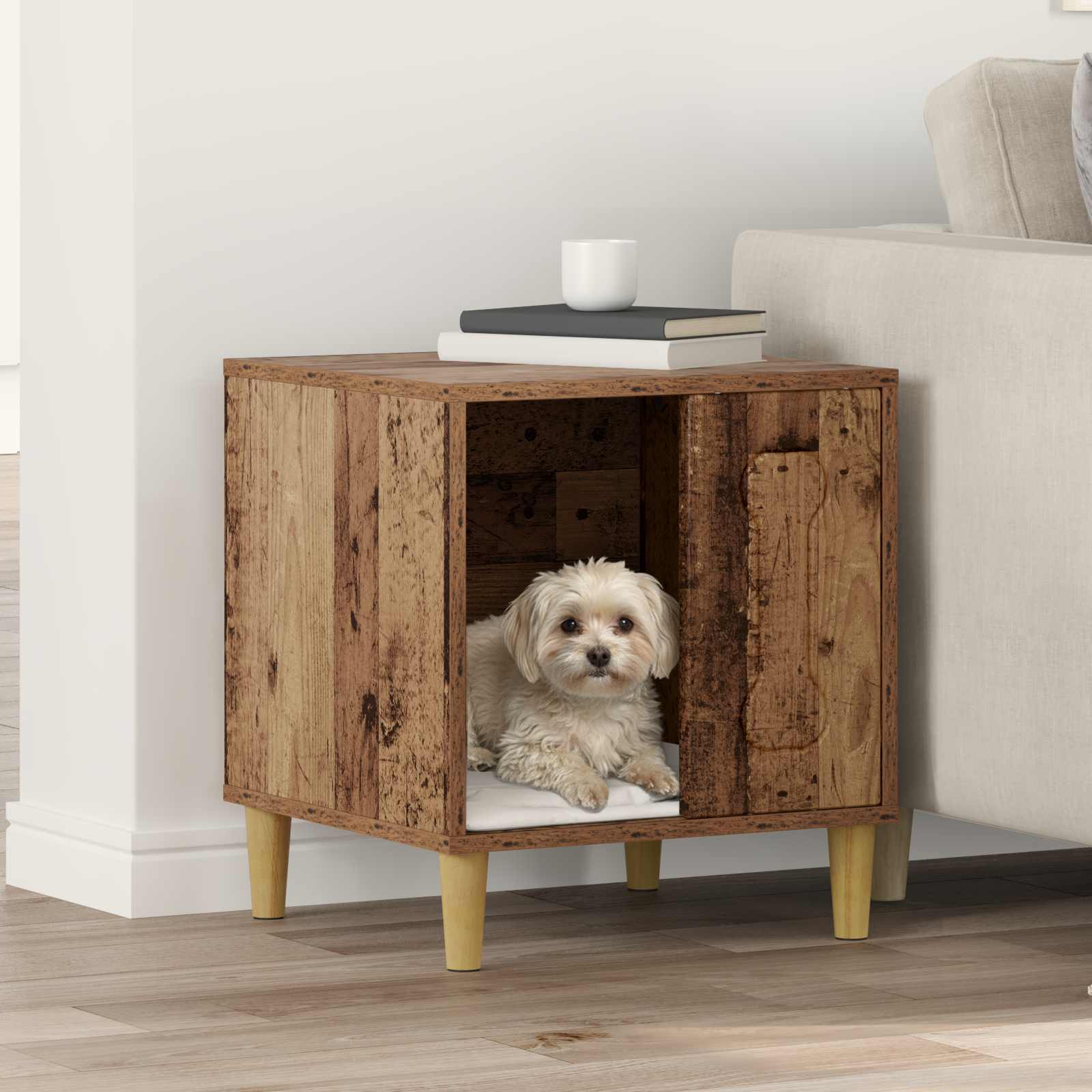 Hondenhuis Oudhout 44 x 42 x 49 cm Bewerkt hout is nu te koop bij PeponiXL, paradijselijk wonen!