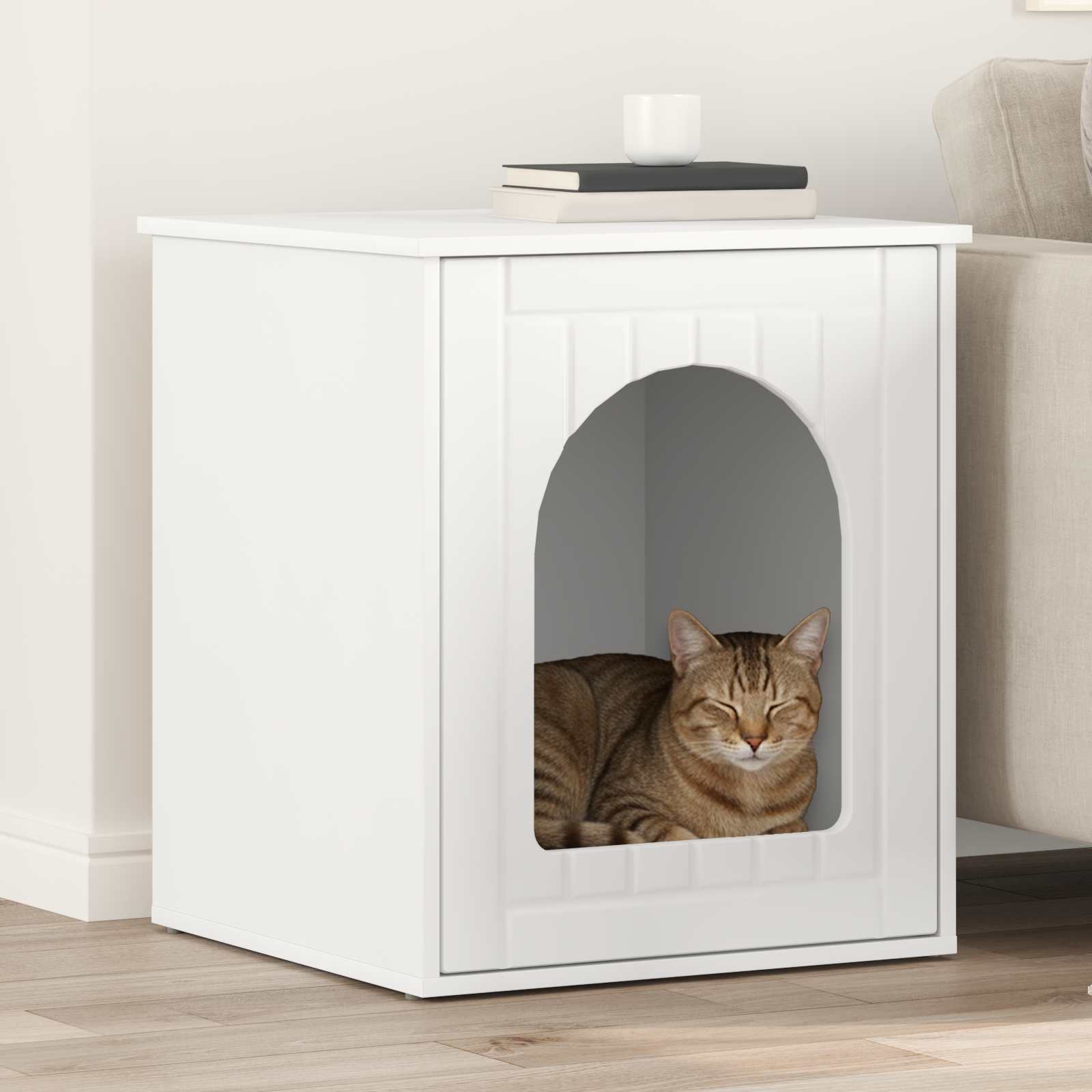 Kattenhuis Wit 53 x 52 x 62 cm Bewerkt hout is nu te koop bij PeponiXL, paradijselijk wonen!