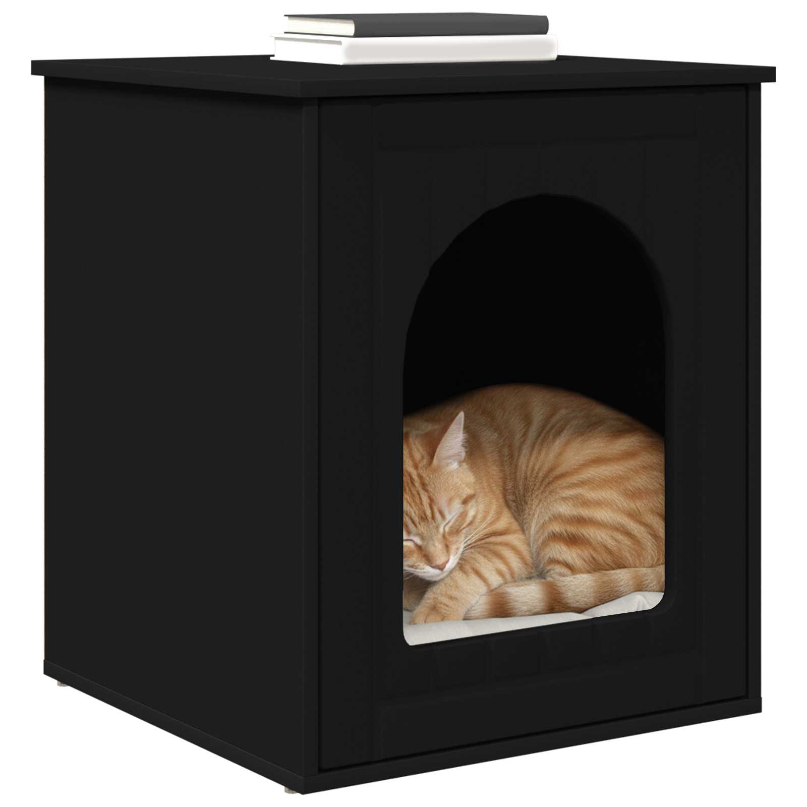 Kattenhuis Zwart 53 x 52 x 62 cm Bewerkt hout is nu te koop bij PeponiXL, paradijselijk wonen!