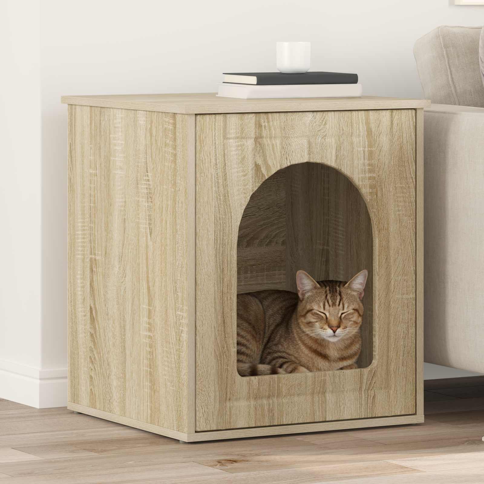 Kattenhuis Sonoma 53 x 52 x 62 cm Bewerkt hout is nu te koop bij PeponiXL, paradijselijk wonen!