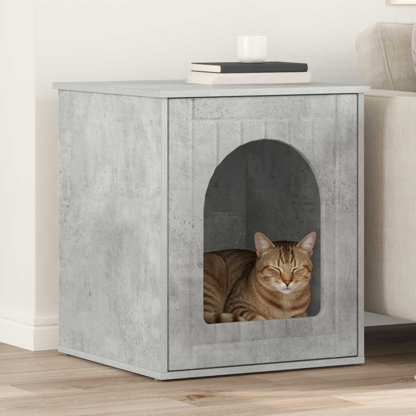 Kattenhuis Beton 53 x 52 x 62 cm Bewerkt hout is nu te koop bij PeponiXL, paradijselijk wonen!