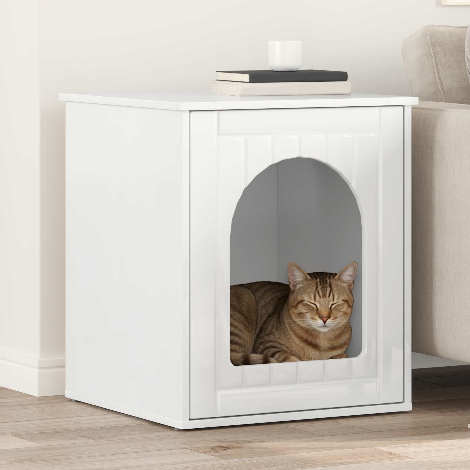 Kattenhuis Glanzend Wit 53 x 52 x 62 cm Bewerkt hout is nu te koop bij PeponiXL, paradijselijk wonen!