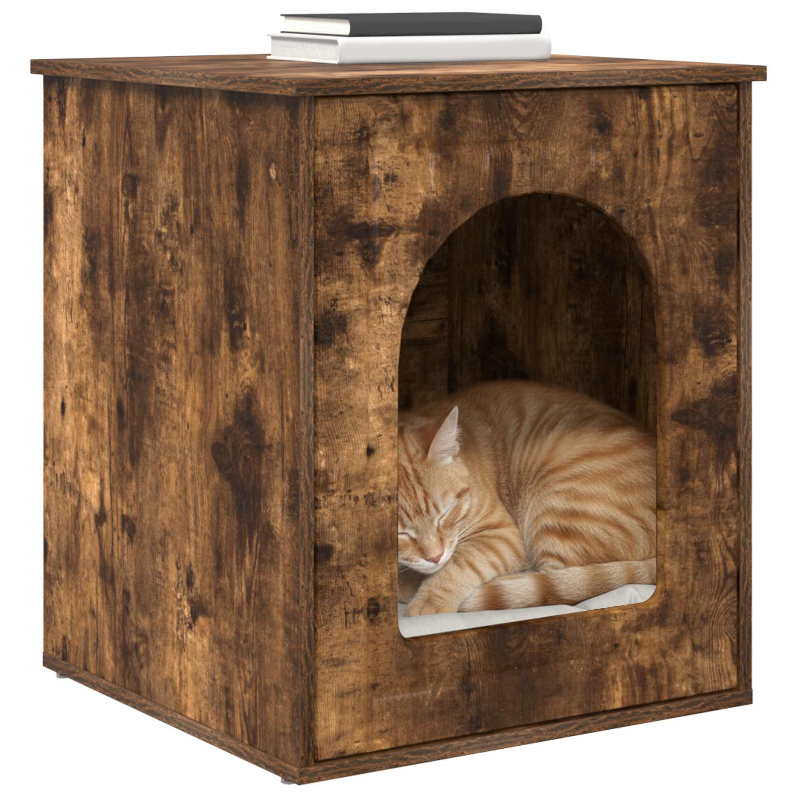 Kattenhuis Gerookt eiken 53 x 52 x 62 cm Bewerkt hout is nu te koop bij PeponiXL, paradijselijk wonen!