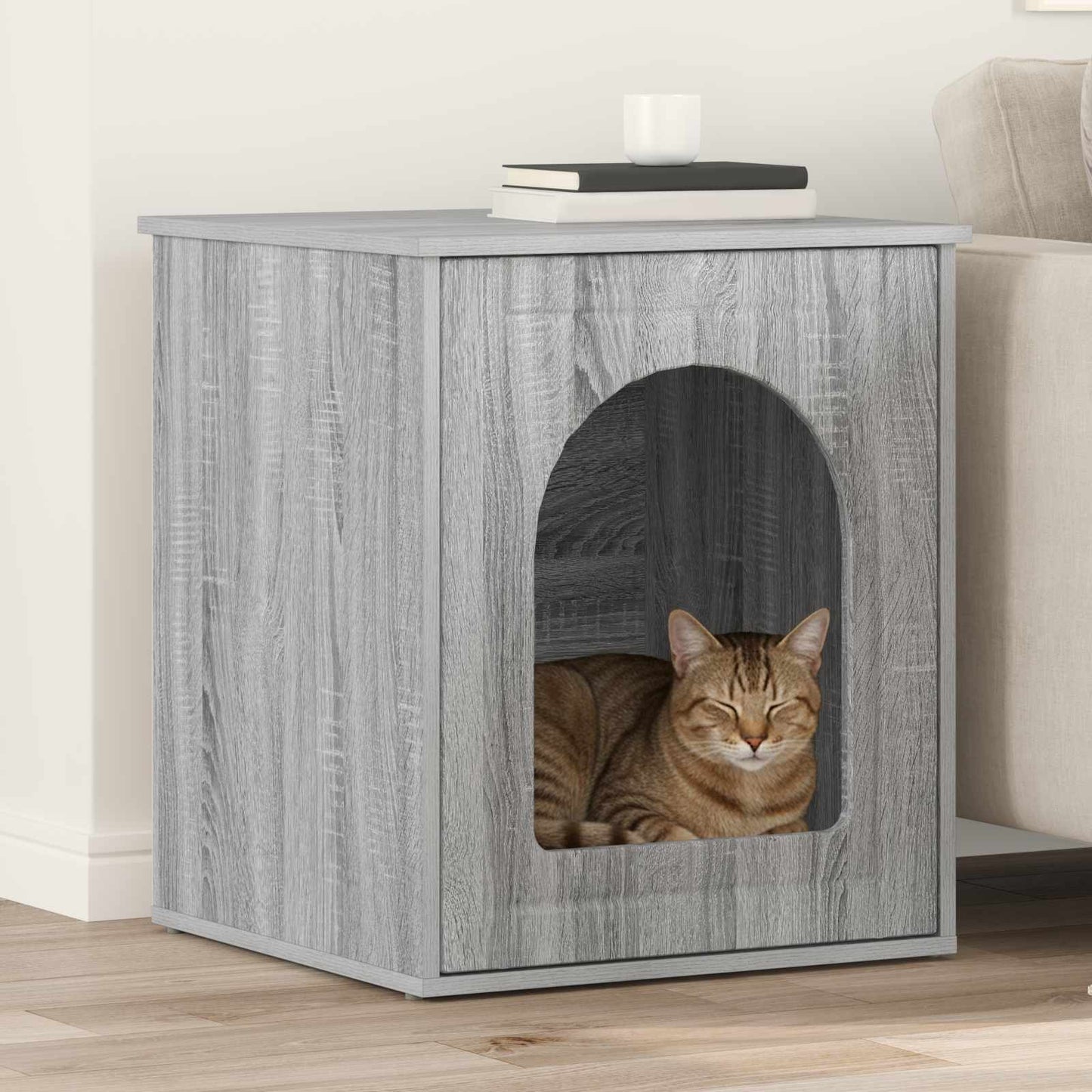 Kattenhuis Grijs Sonoma 53 x 52 x 62 cm Bewerkt hout is nu te koop bij PeponiXL, paradijselijk wonen!