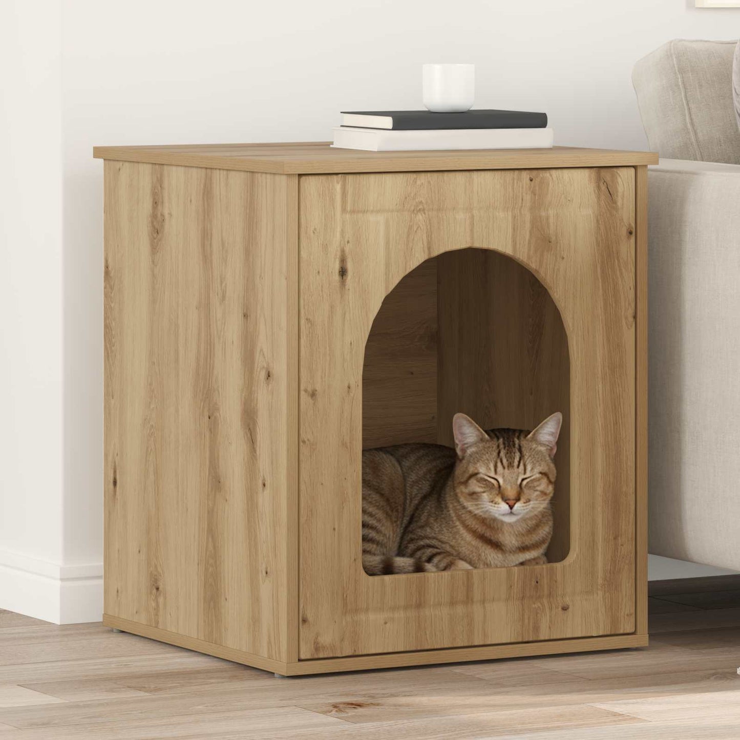 Kattenhuis Ambachtelijk eiken 53 x 52 x 62 cm Bewerkt hout is nu te koop bij PeponiXL, paradijselijk wonen!