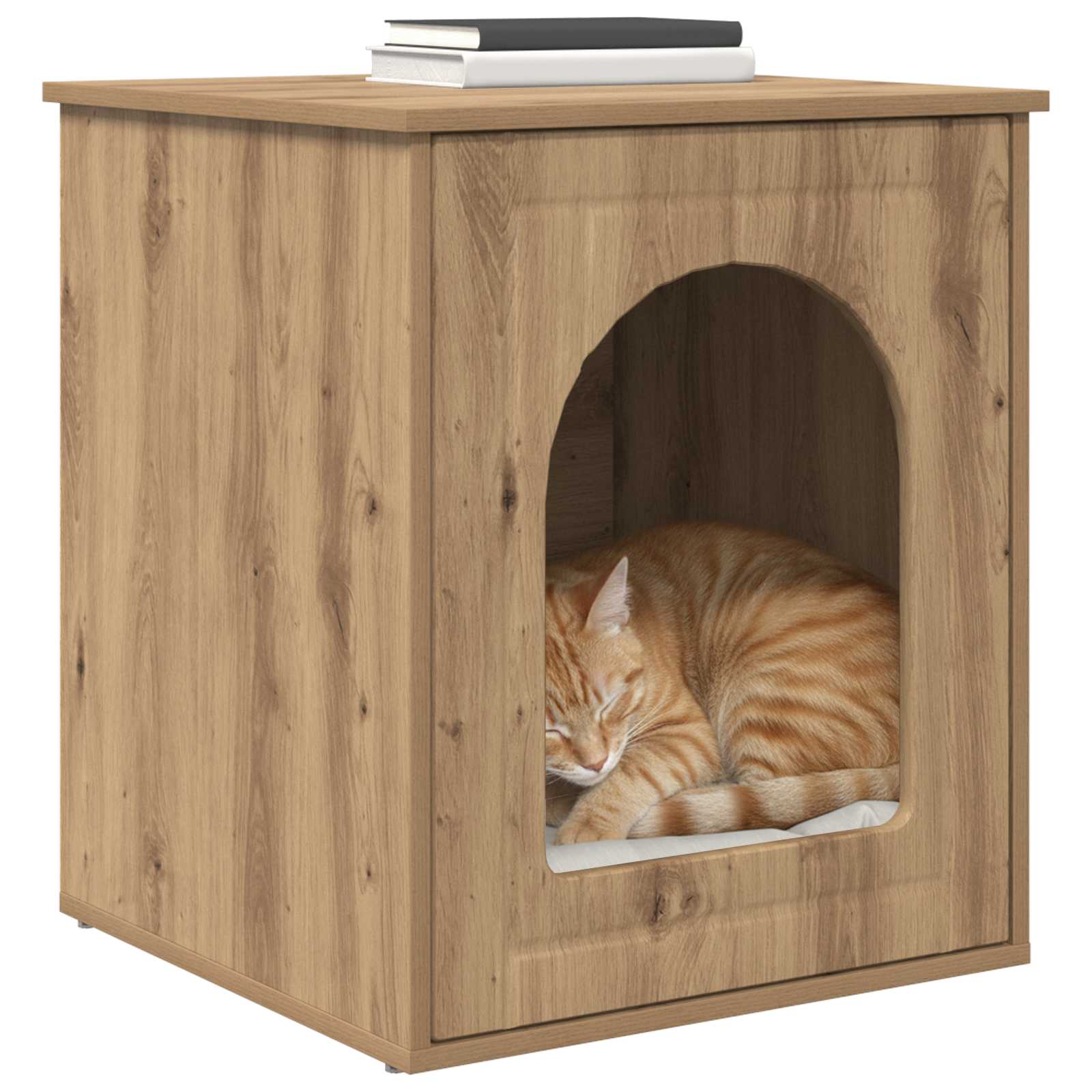 Kattenhuis Ambachtelijk eiken 53 x 52 x 62 cm Bewerkt hout is nu te koop bij PeponiXL, paradijselijk wonen!