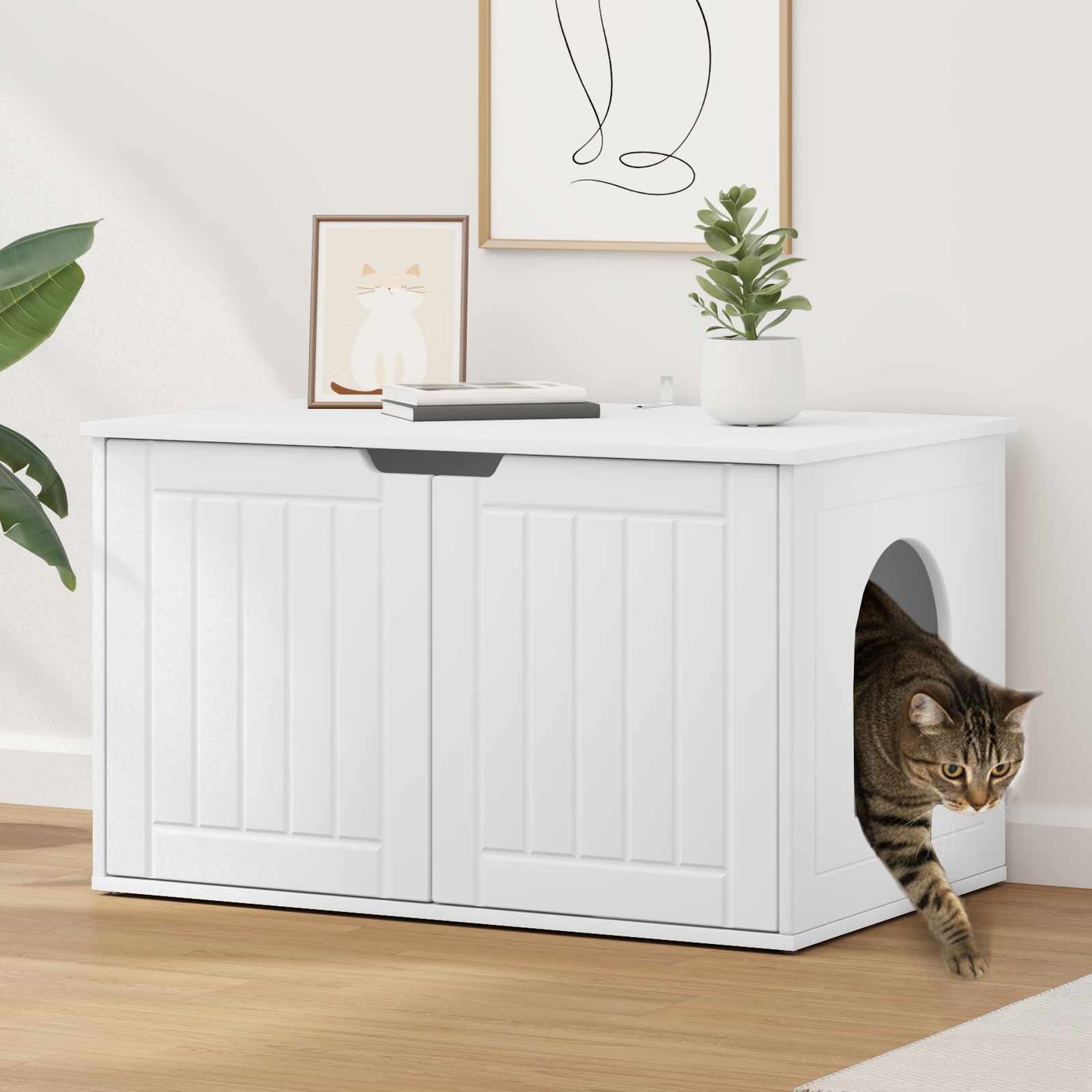 Kattenhuis Wit 85 x 55 x 50,5 cm Bewerkt hout is nu te koop bij PeponiXL, paradijselijk wonen!