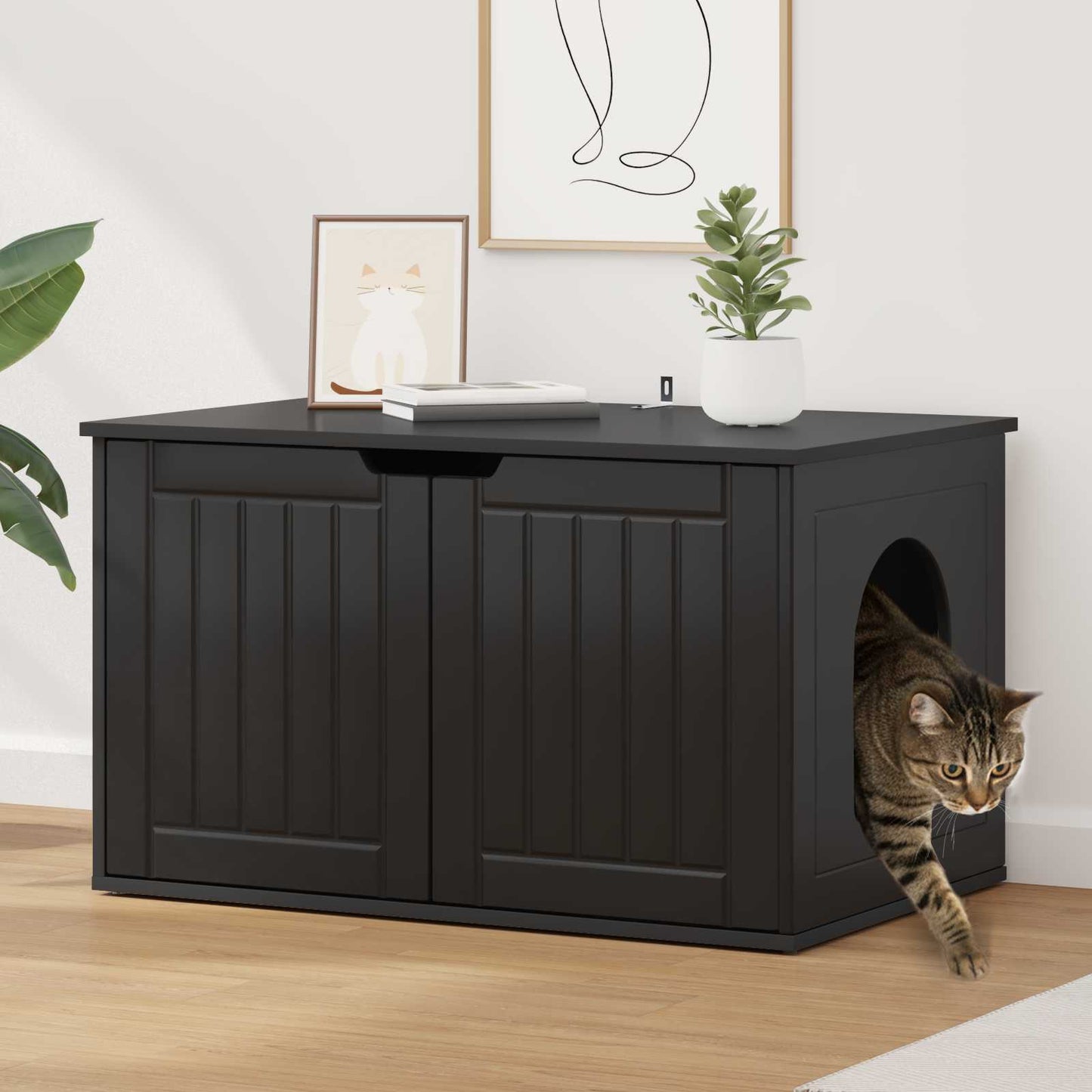 Kattenhuis Zwart 85 x 55 x 50,5 cm Bewerkt hout is nu te koop bij PeponiXL, paradijselijk wonen!