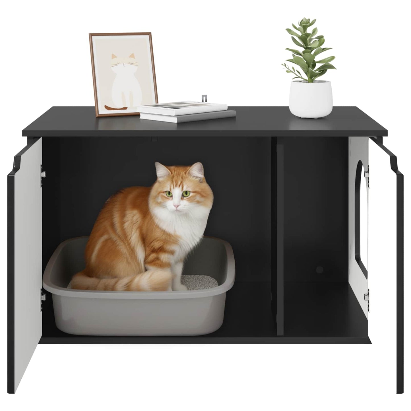 Kattenhuis Zwart 85 x 55 x 50,5 cm Bewerkt hout is nu te koop bij PeponiXL, paradijselijk wonen!