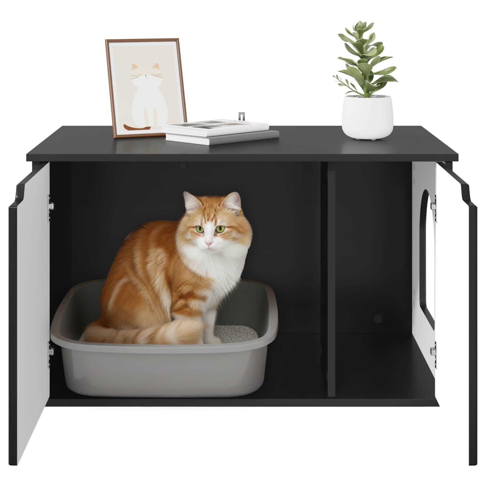 Kattenhuis Zwart 85 x 55 x 50,5 cm Bewerkt hout is nu te koop bij PeponiXL, paradijselijk wonen!