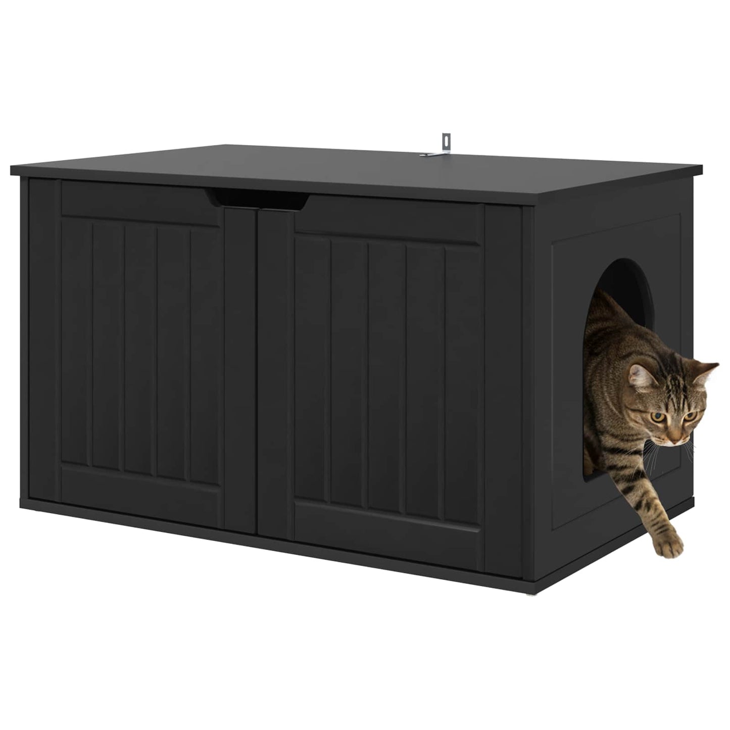Kattenhuis Zwart 85 x 55 x 50,5 cm Bewerkt hout is nu te koop bij PeponiXL, paradijselijk wonen!