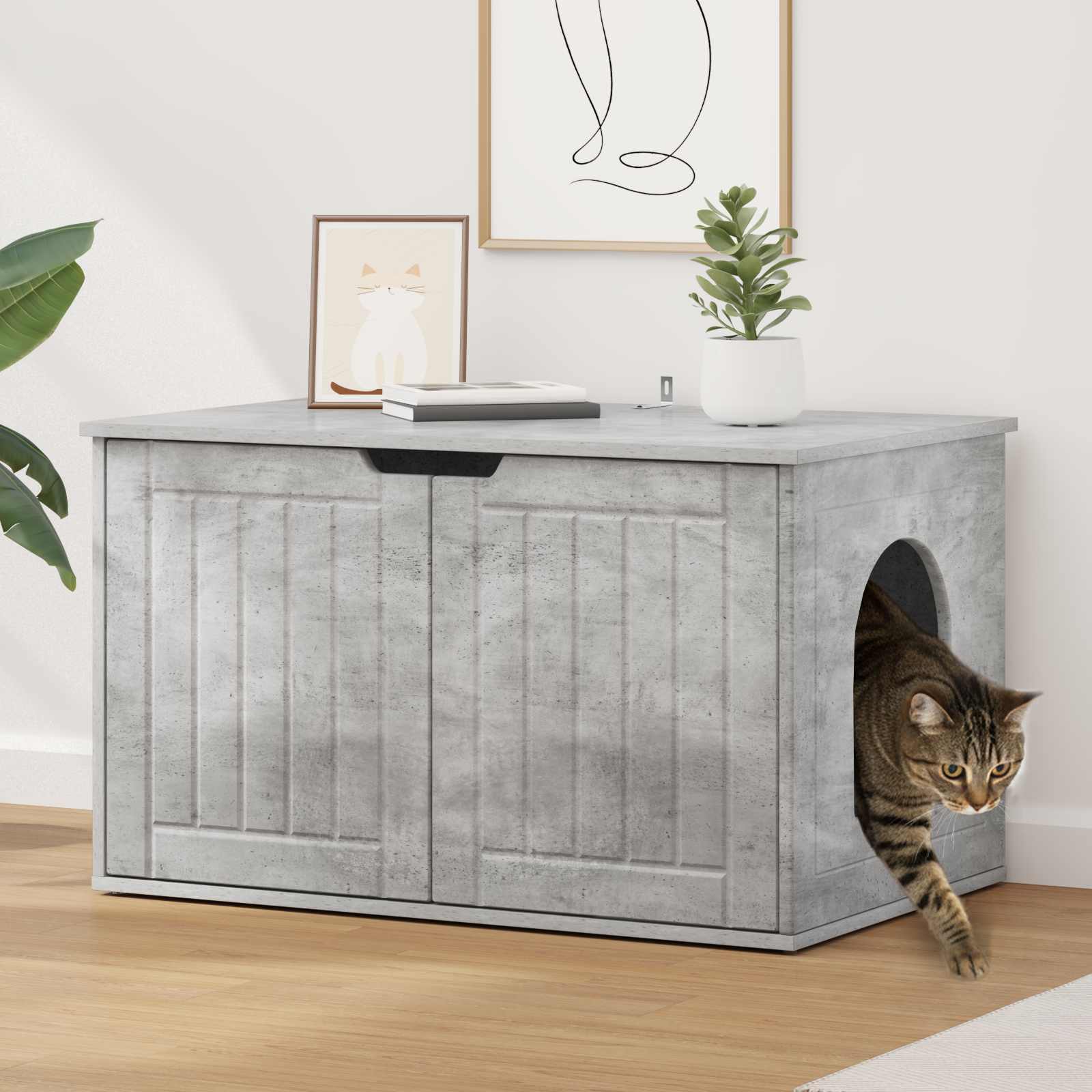 Kattenhuis Beton 85 x 55 x 50,5 cm Bewerkt hout is nu te koop bij PeponiXL, paradijselijk wonen!