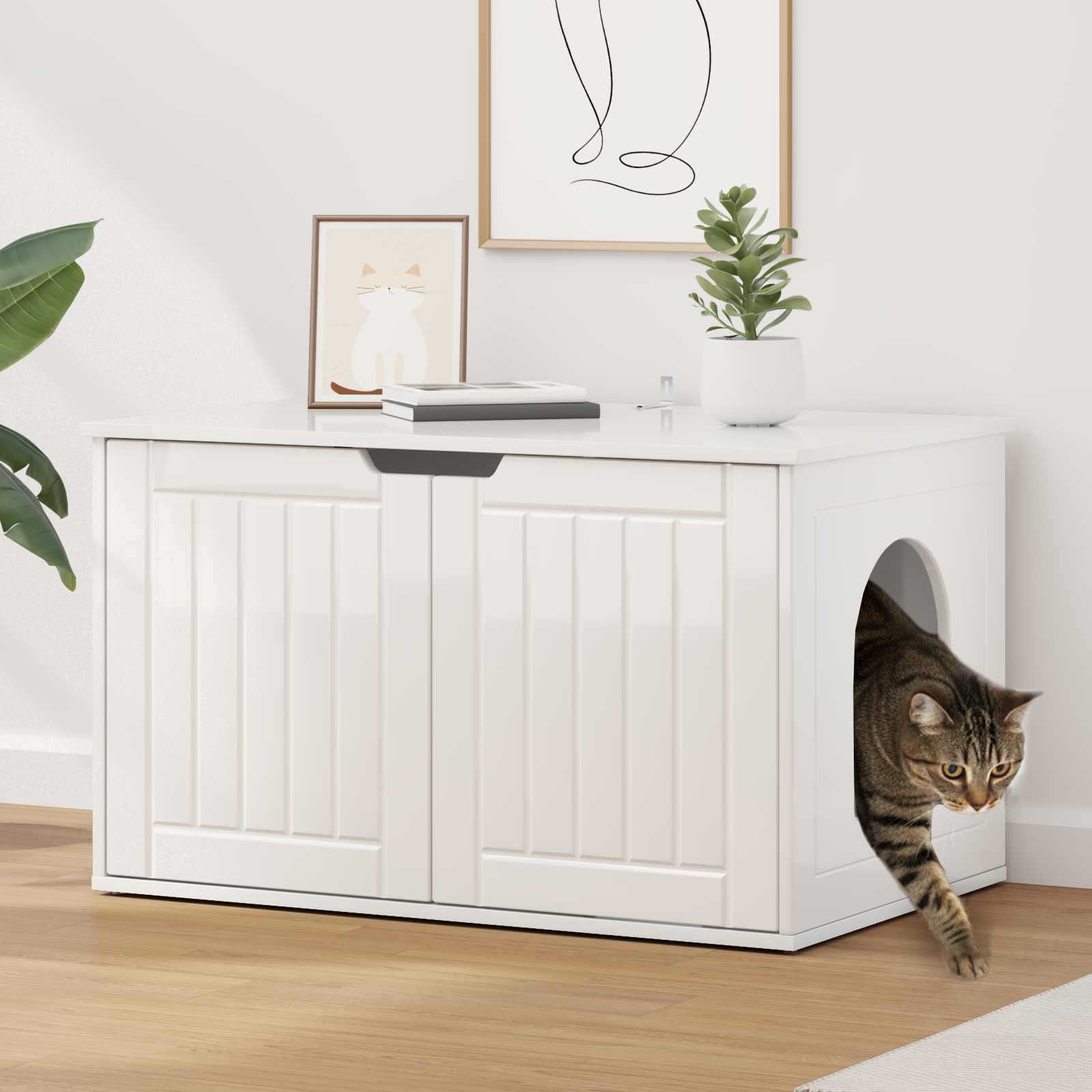 Kattenhuis Glanzend Wit 85 x 55 x 50,5 cm Bewerkt hout is nu te koop bij PeponiXL, paradijselijk wonen!