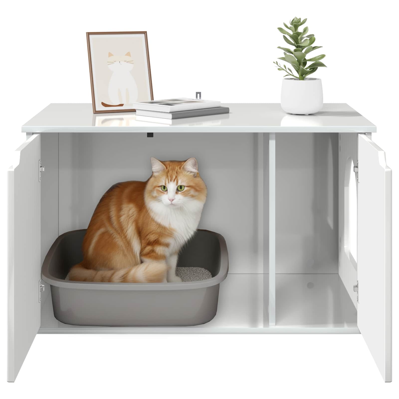 Kattenhuis Glanzend Wit 85 x 55 x 50,5 cm Bewerkt hout is nu te koop bij PeponiXL, paradijselijk wonen!