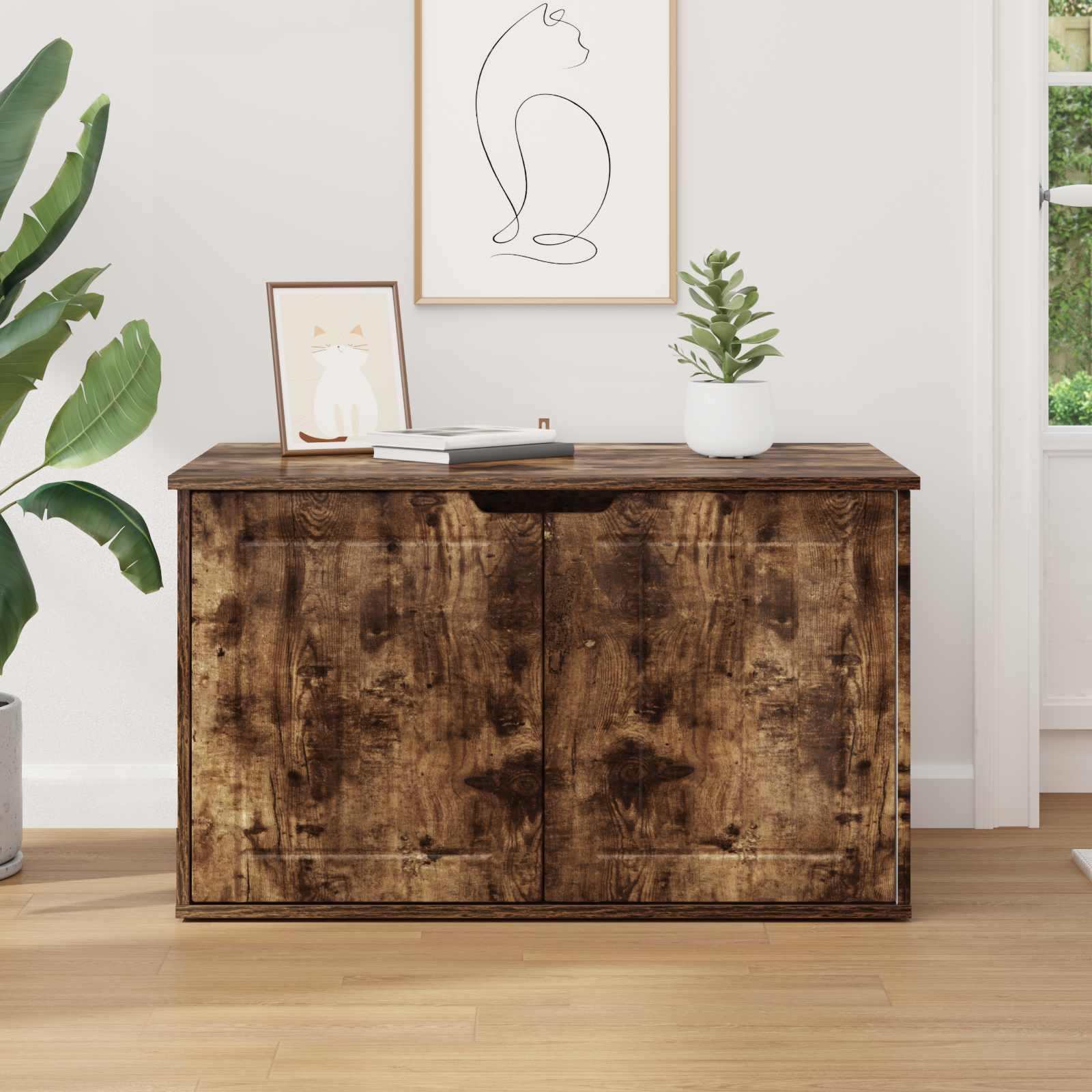 Kattenhuis Gerookt eiken 85 x 55 x 50,5 cm Bewerkt hout is nu te koop bij PeponiXL, paradijselijk wonen!