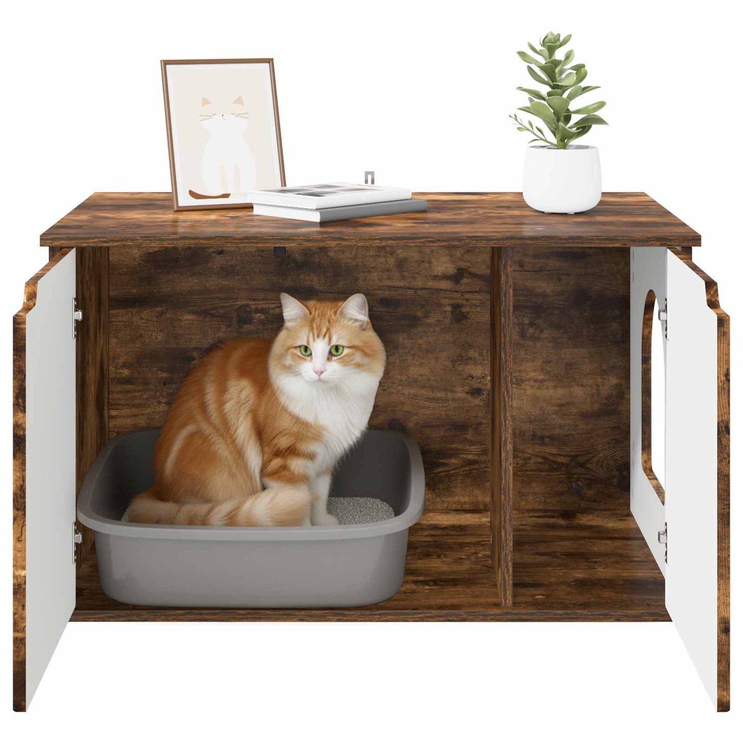 Kattenhuis Gerookt eiken 85 x 55 x 50,5 cm Bewerkt hout is nu te koop bij PeponiXL, paradijselijk wonen!