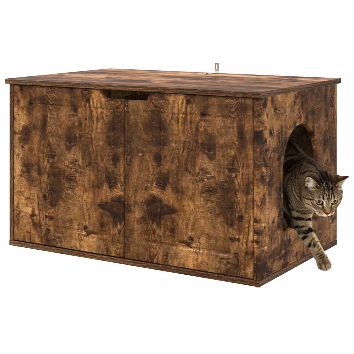Kattenhuis Gerookt eiken 85 x 55 x 50,5 cm Bewerkt hout is nu te koop bij PeponiXL, paradijselijk wonen!