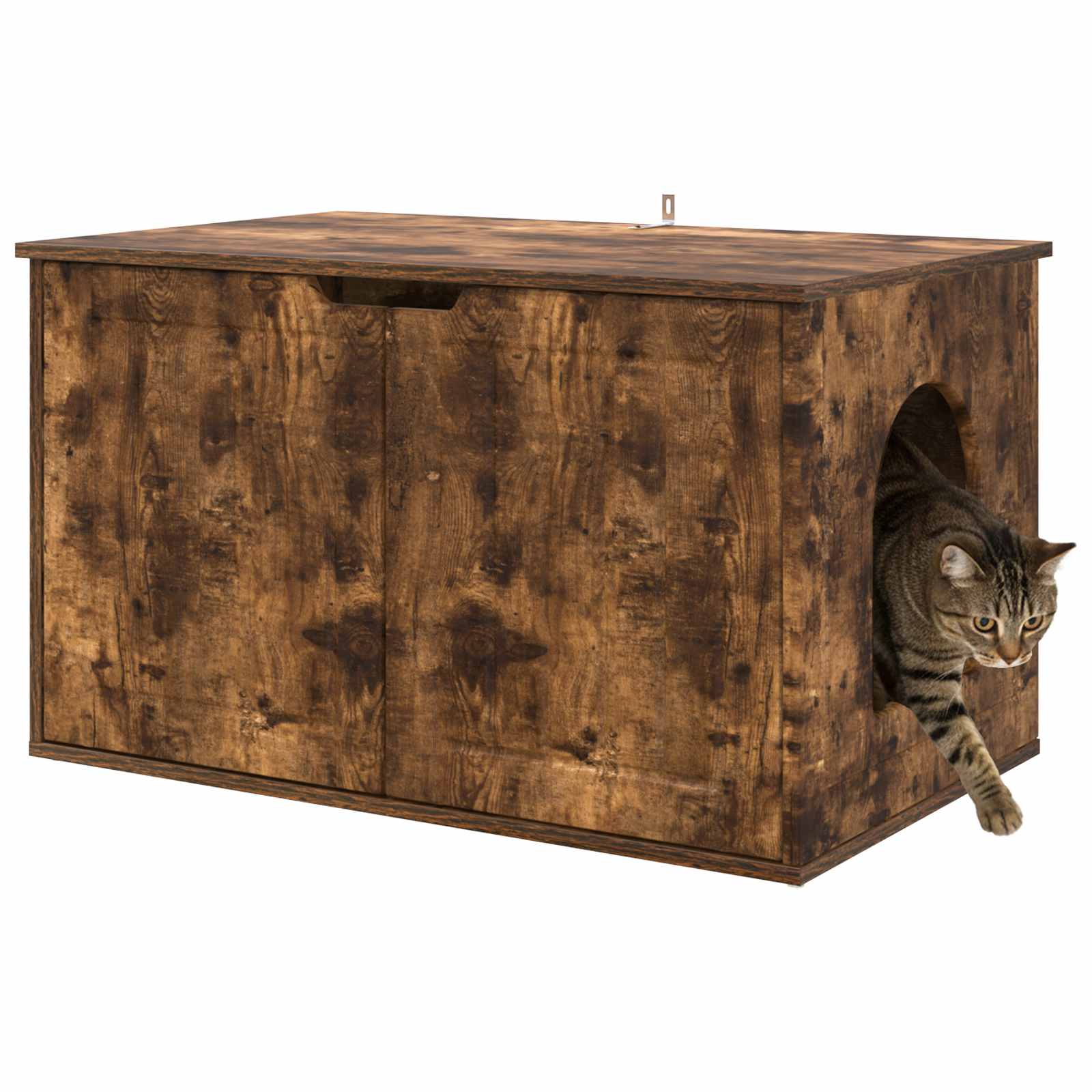 Kattenhuis Gerookt eiken 85 x 55 x 50,5 cm Bewerkt hout is nu te koop bij PeponiXL, paradijselijk wonen!