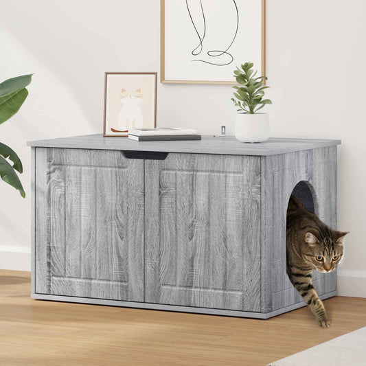 Kattenhuis Grijs Sonoma 85 x 55 x 50,5 cm Bewerkt hout is nu te koop bij PeponiXL, paradijselijk wonen!