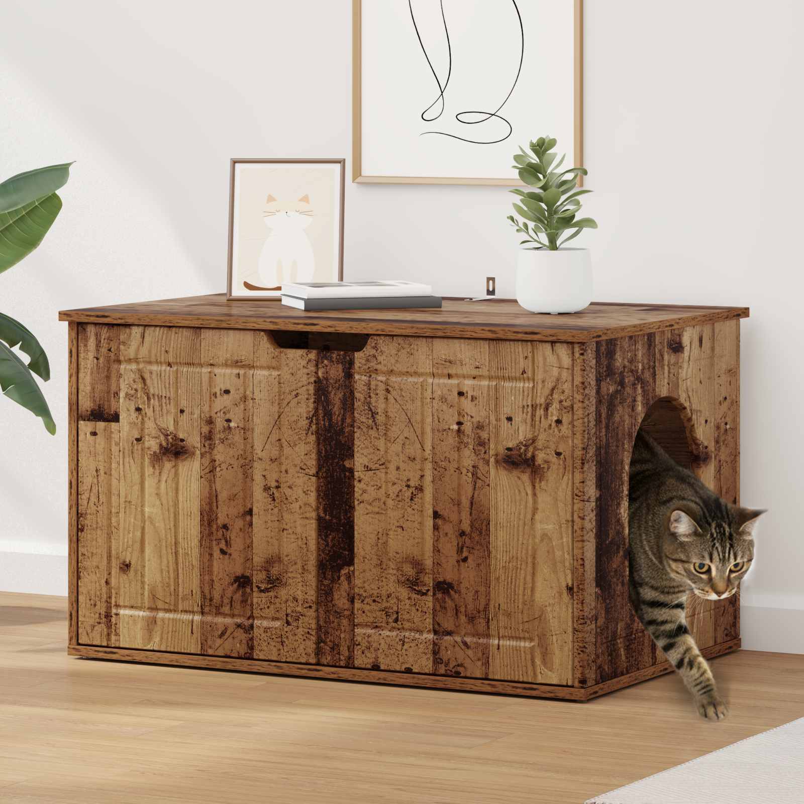 Kattenhuis Oudhout 85 x 55 x 50,5 cm Bewerkt hout is nu te koop bij PeponiXL, paradijselijk wonen!
