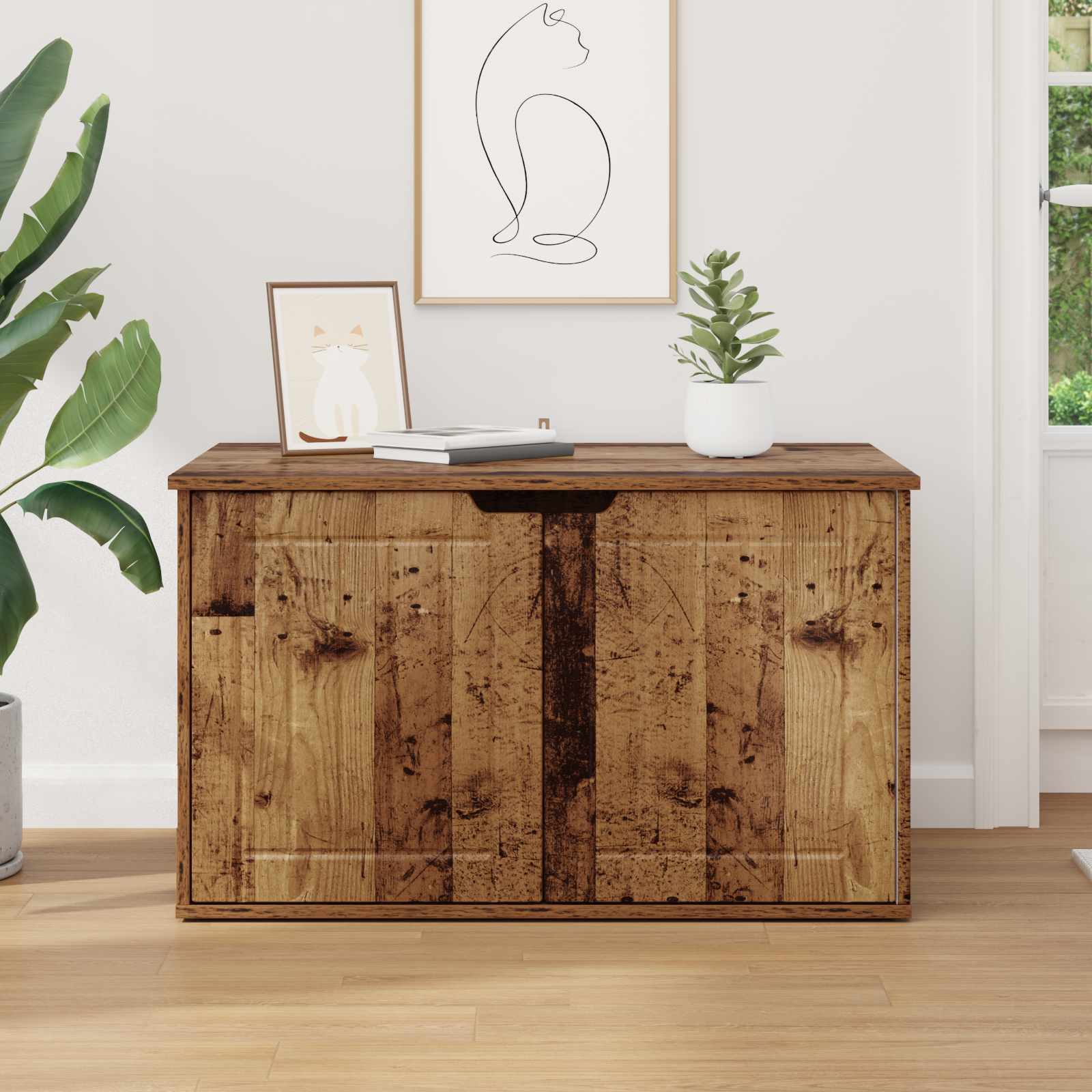 Kattenhuis Oudhout 85 x 55 x 50,5 cm Bewerkt hout is nu te koop bij PeponiXL, paradijselijk wonen!