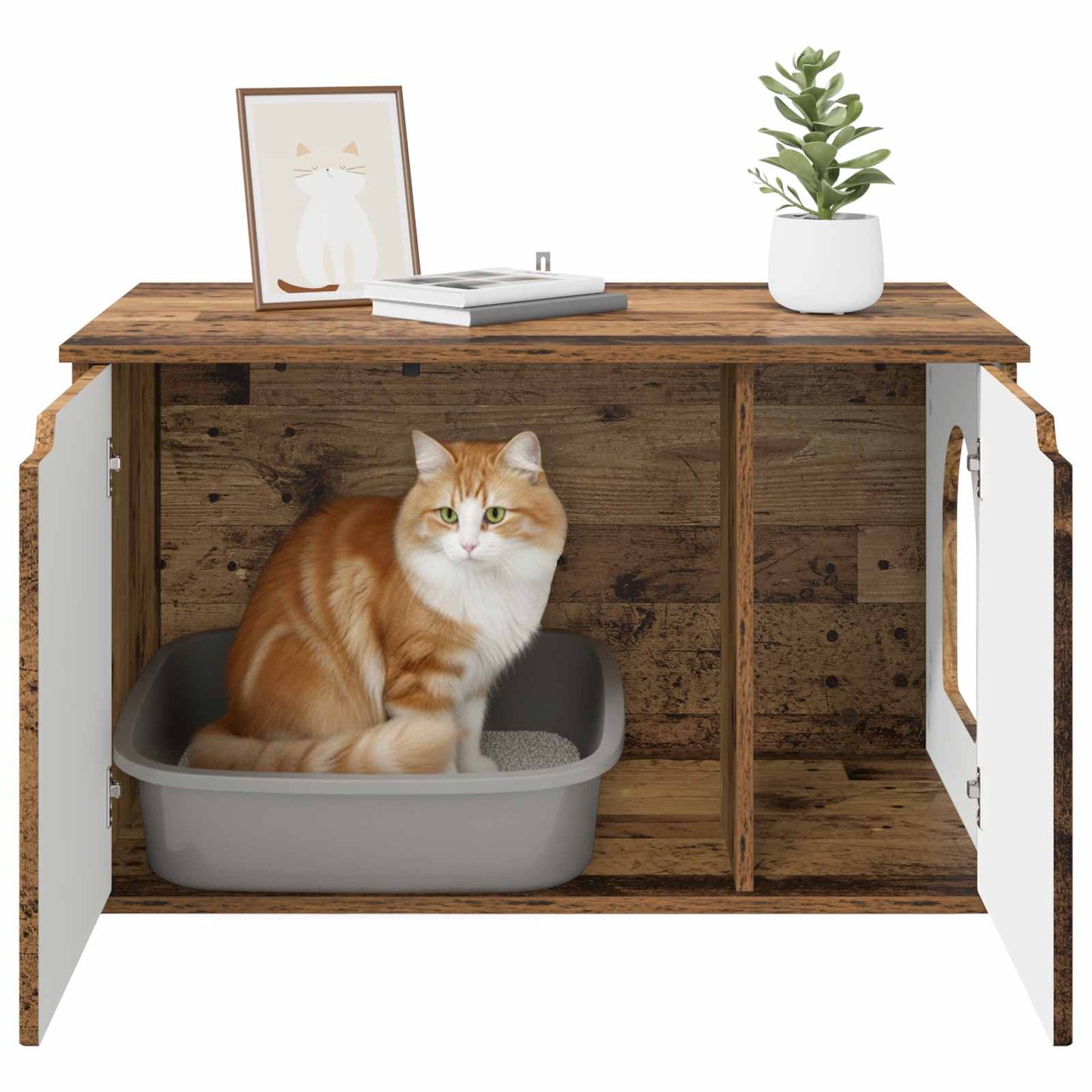 Kattenhuis Oudhout 85 x 55 x 50,5 cm Bewerkt hout is nu te koop bij PeponiXL, paradijselijk wonen!