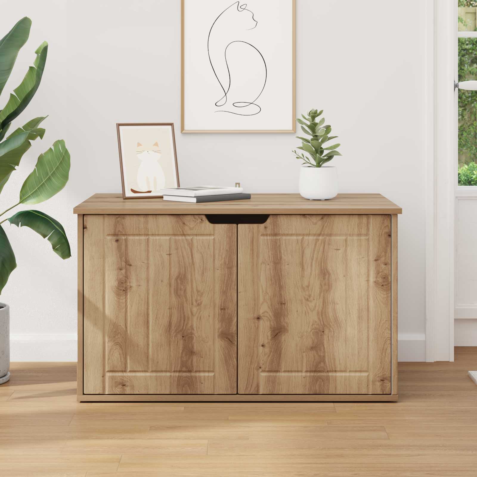 Kattenhuis Ambachtelijk eiken 85 x 55 x 50,5 cm Bewerkt hout is nu te koop bij PeponiXL, paradijselijk wonen!