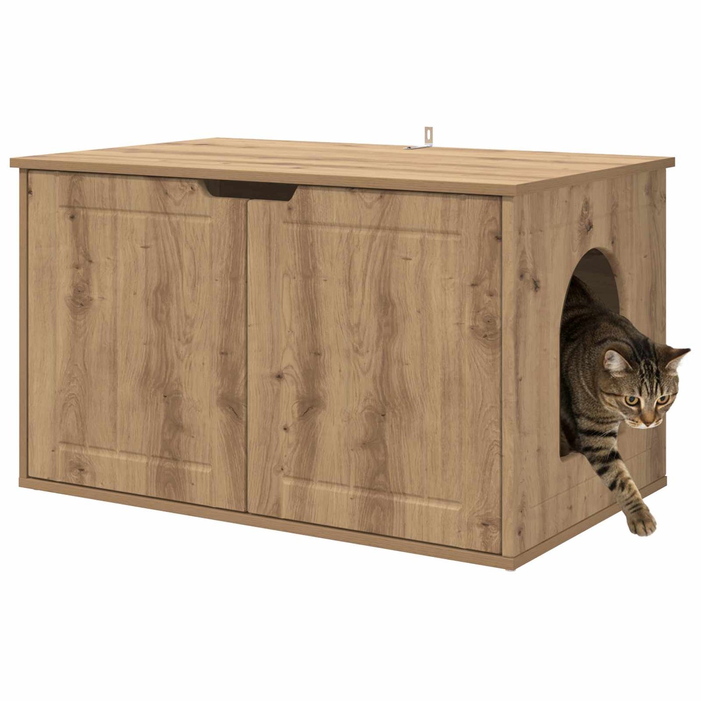 Kattenhuis Ambachtelijk eiken 85 x 55 x 50,5 cm Bewerkt hout is nu te koop bij PeponiXL, paradijselijk wonen!