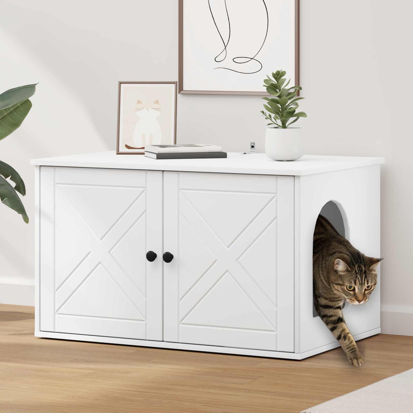 Kattenhuis Wit 85 x 55 x 50,5 cm Bewerkt hout is nu te koop bij PeponiXL, paradijselijk wonen!
