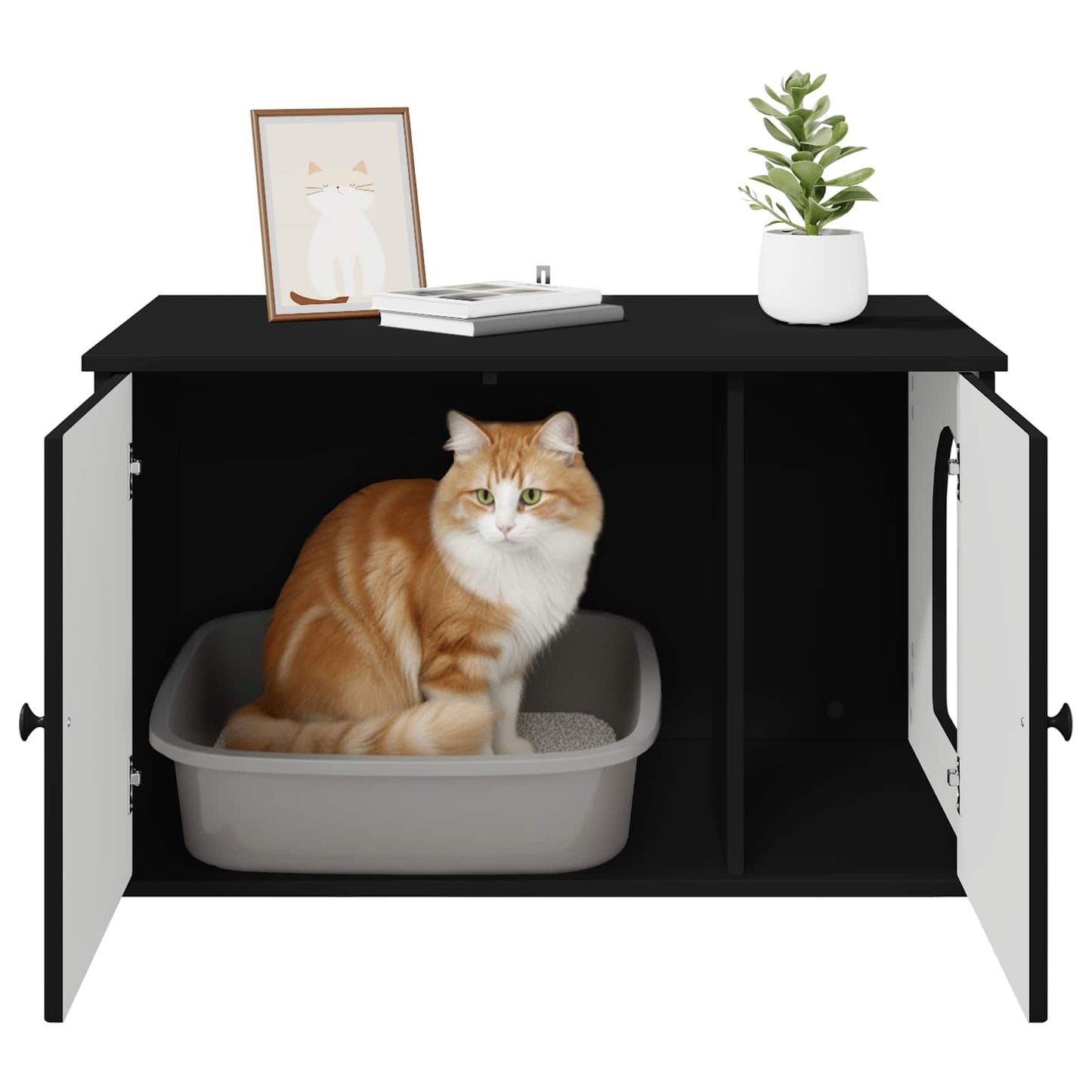 Kattenhuis Zwart 85 x 55 x 50,5 cm Bewerkt hout is nu te koop bij PeponiXL, paradijselijk wonen!