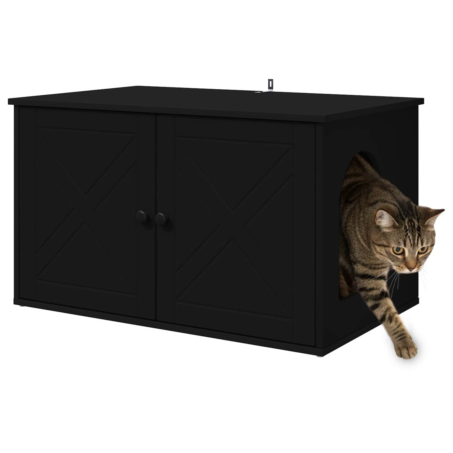 Kattenhuis Zwart 85 x 55 x 50,5 cm Bewerkt hout is nu te koop bij PeponiXL, paradijselijk wonen!