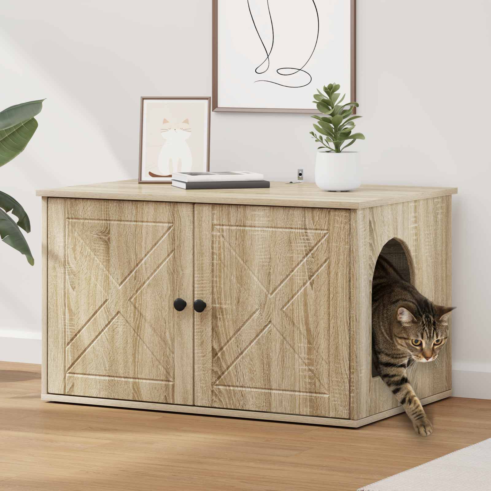 Kattenhuis Sonoma 85 x 55 x 50,5 cm Bewerkt hout is nu te koop bij PeponiXL, paradijselijk wonen!