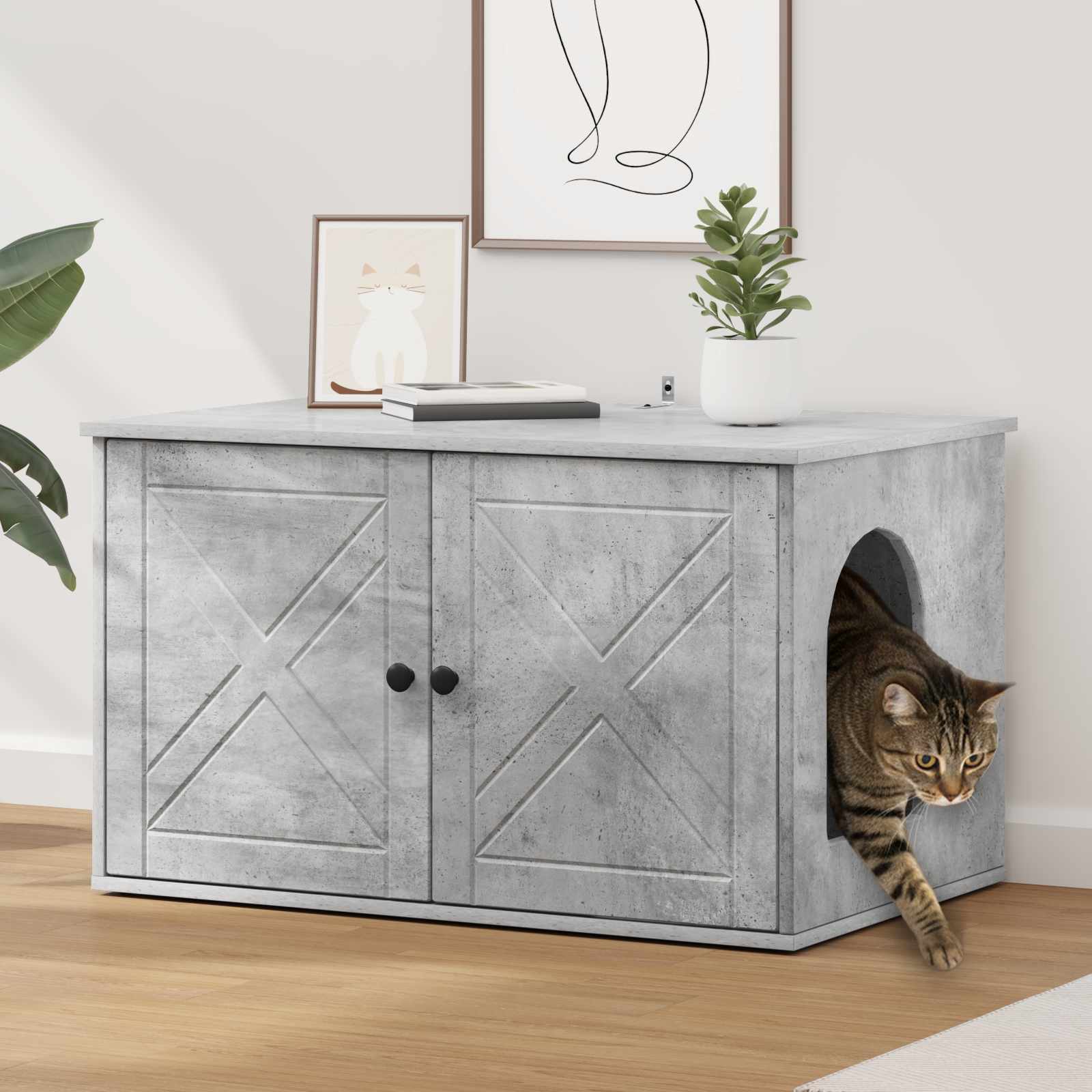 Kattenhuis Beton 85 x 55 x 50 cm Bewerkt hout is nu te koop bij PeponiXL, paradijselijk wonen!