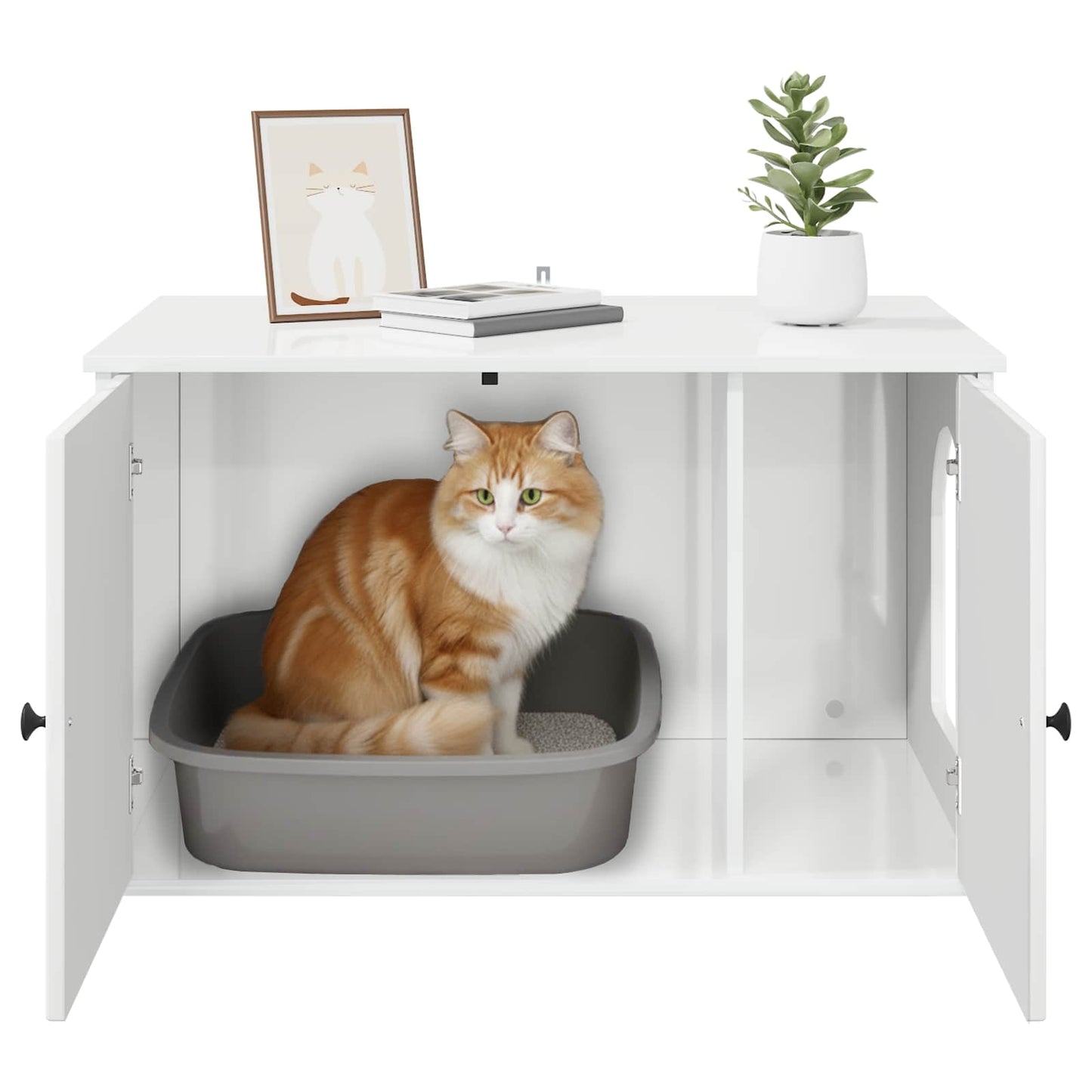 Kattenhuis Glanzend Wit 85 x 55 x 50 cm Bewerkt hout is nu te koop bij PeponiXL, paradijselijk wonen!